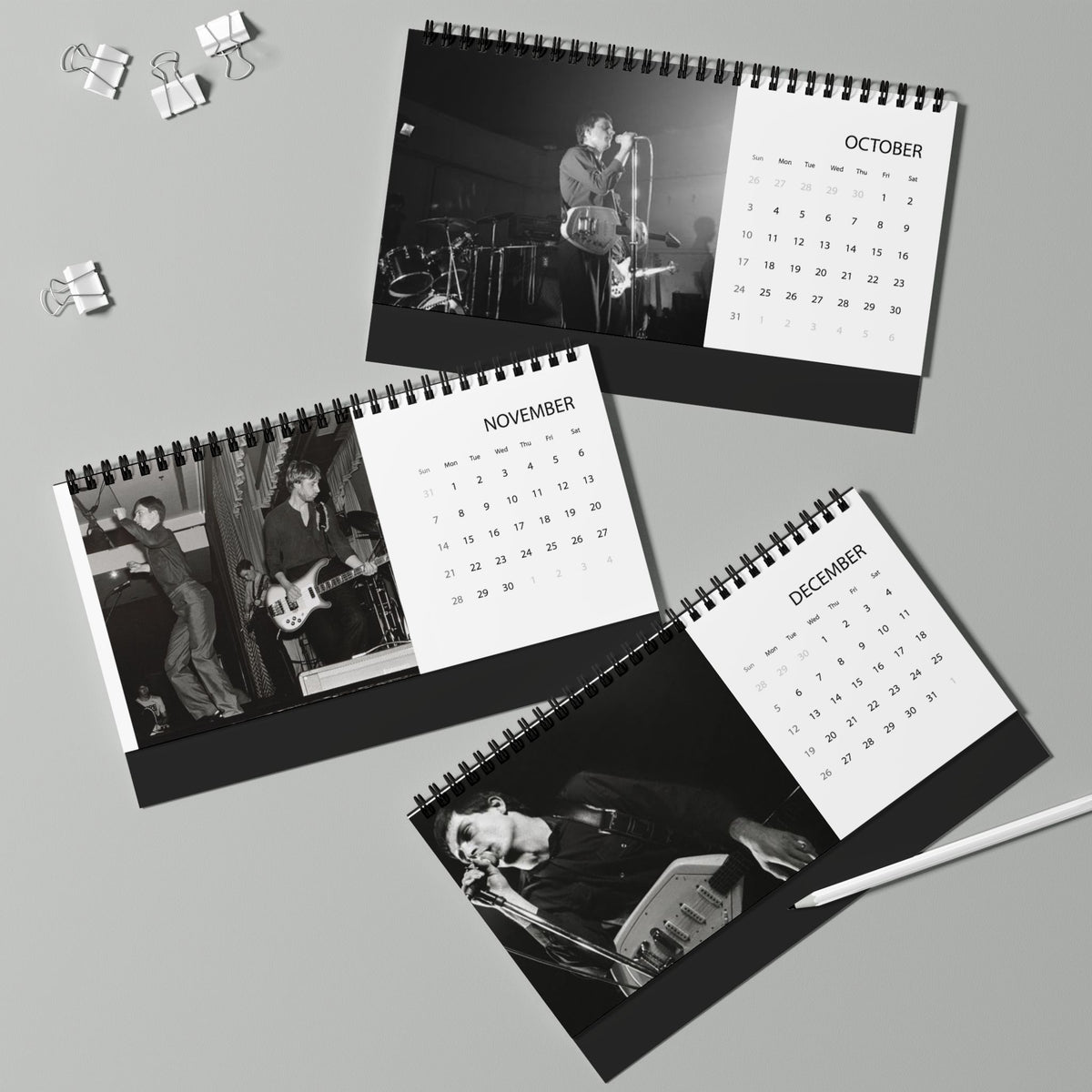 Joy Division 2027 Desktop Calendar - Grid Layout, Band Photo Monthly Planner