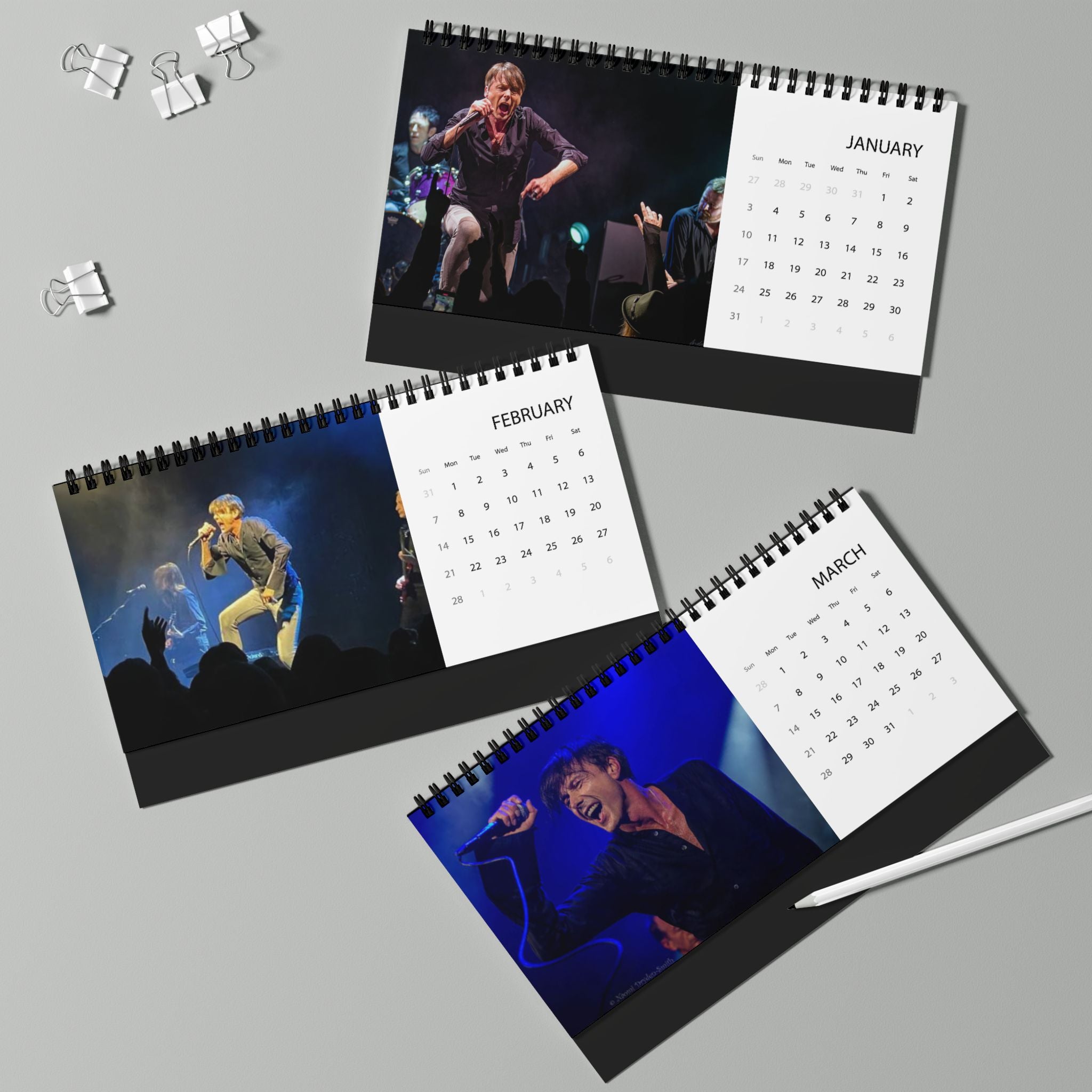 Suede Desk Calendar 2027 — Grid Desktop Calendar with Photo Panels