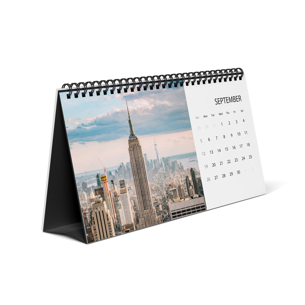 New York Desktop Calendar 2027 — Grid Layout Travel Desk Calendar