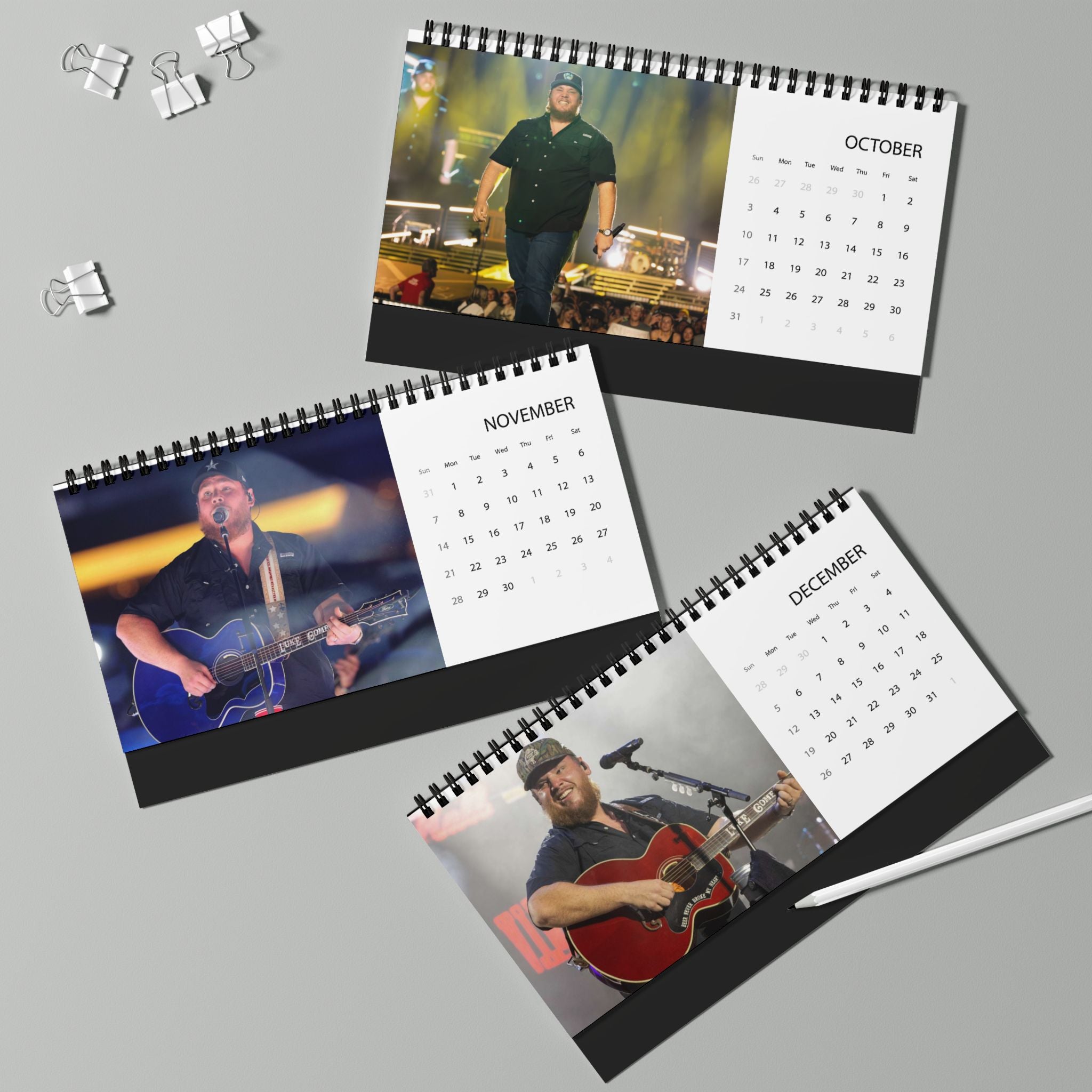 Luke Combs 2027 Desktop Calendar — Grid-Style Monthly Planner