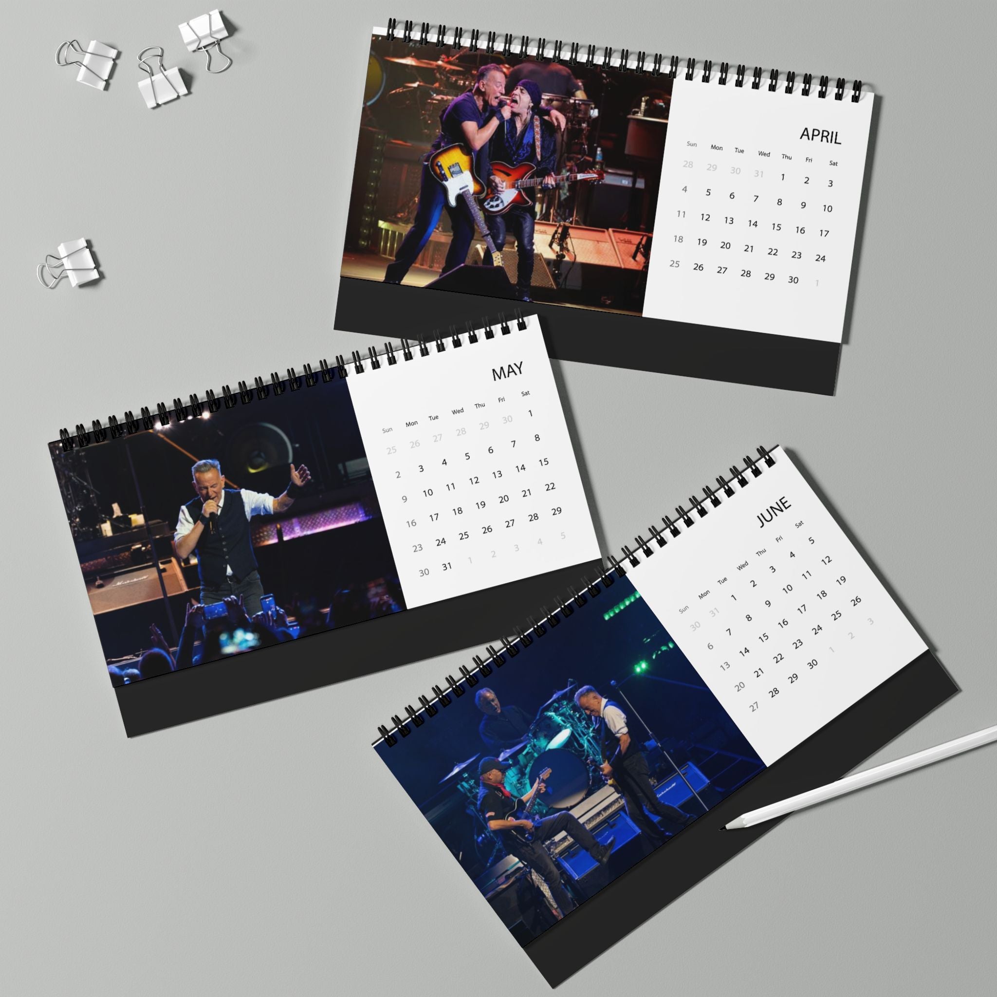 Bruce Springsteen Desktop Calendar — 2027 Grid Desk Calendar with Musician Photo Layout