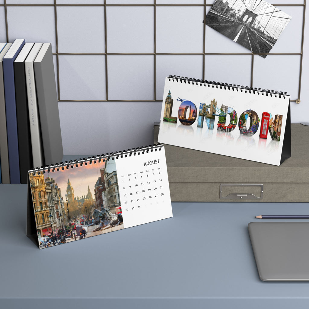 London Desk Calendar 2027 — Desktop Grid Calendar with Iconic City Photos