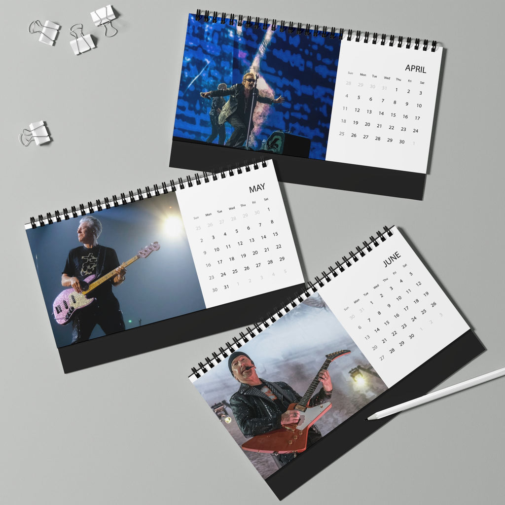 U2 2027 Desktop Calendar — Spiral-Bound Concert Photo Grid Calendar