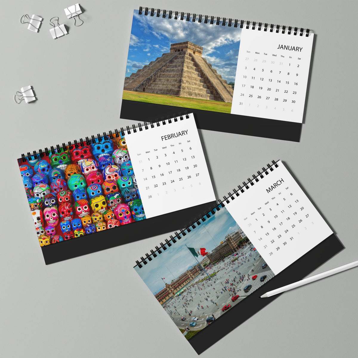 Mexico 2027 Desktop Calendar — Scenic Travel Photo Desk Calendar (Grid Dates)