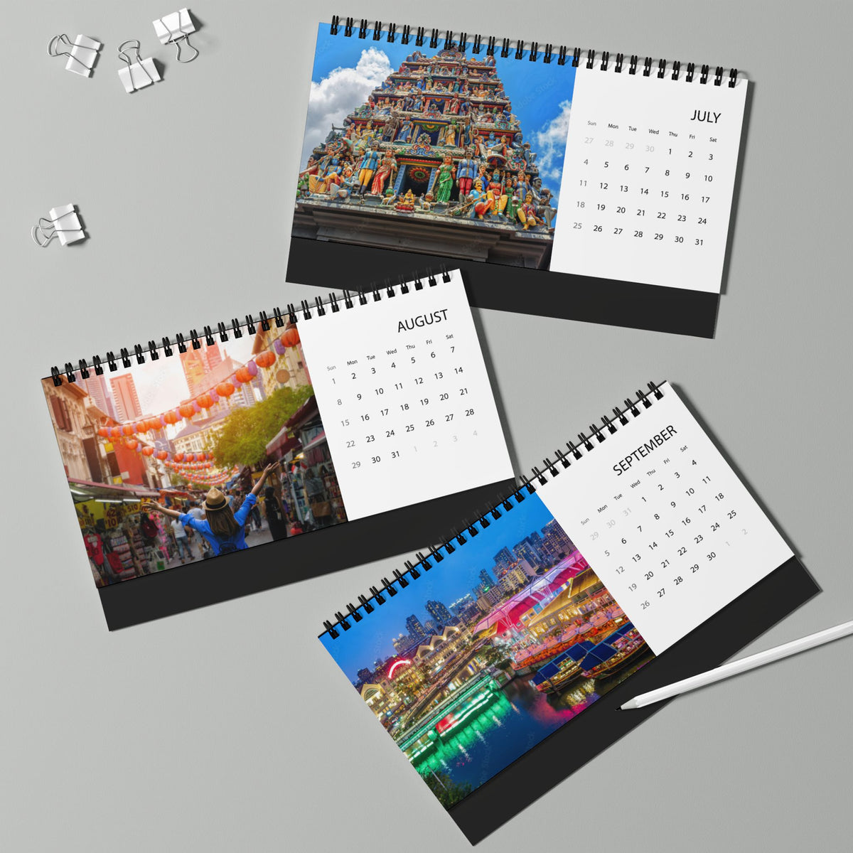 Singapore Desktop Calendar 2027 — Scenic Grid Desk Calendar with City Photos