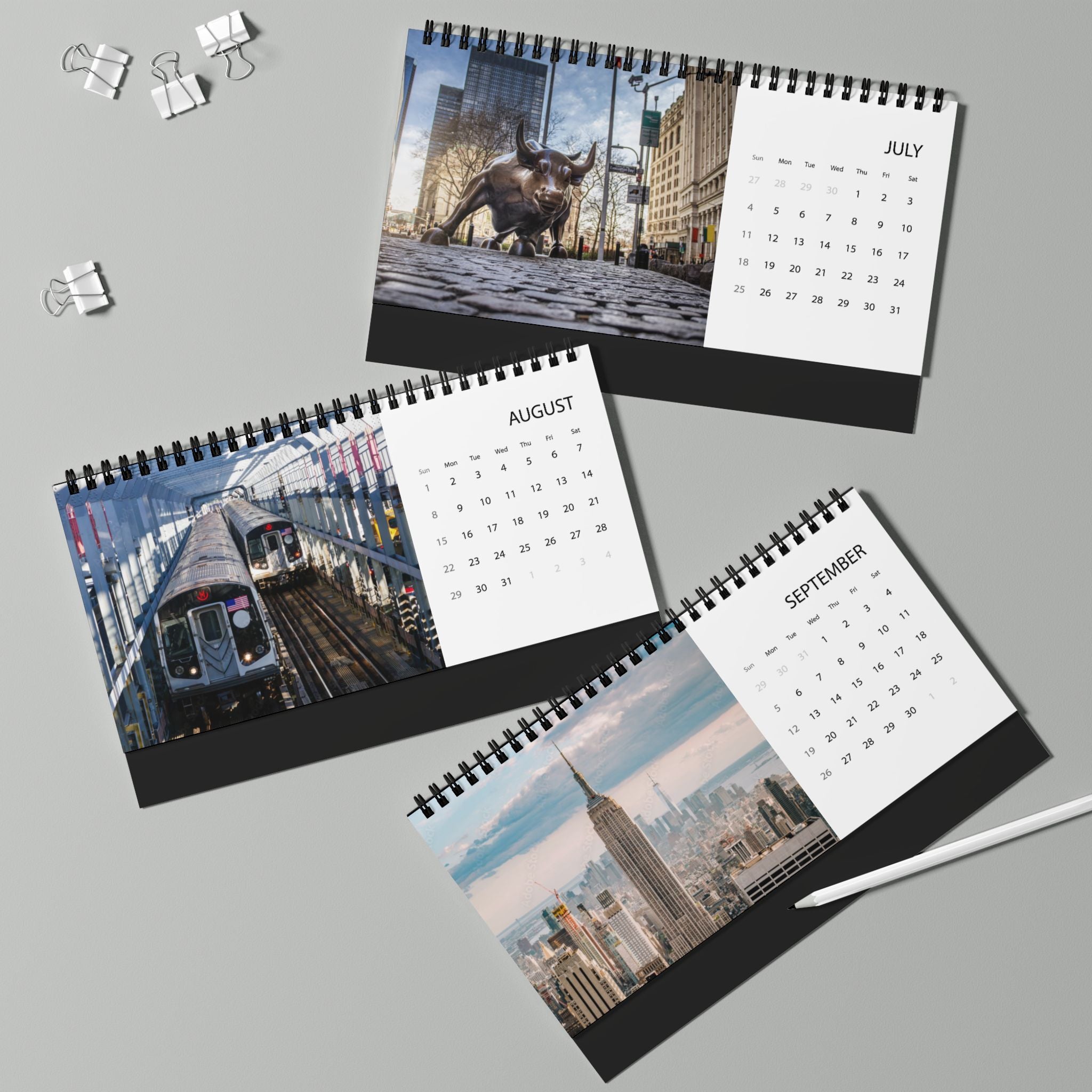 New York Desktop Calendar 2027 — Grid Layout Travel Desk Calendar
