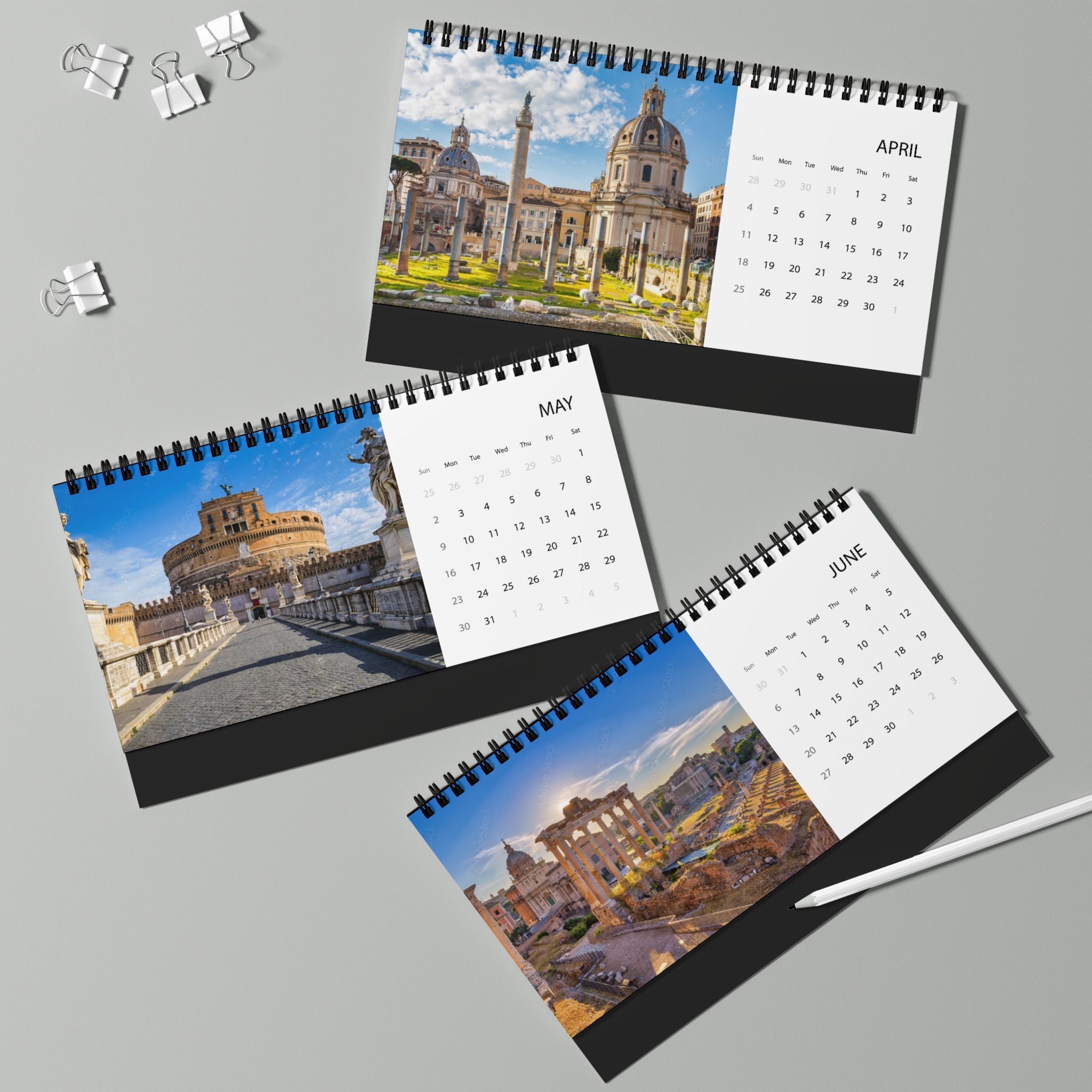 Rome Italy Desk Calendar 2027 — Desktop Grid Calendar with Colosseum & Italian Flag