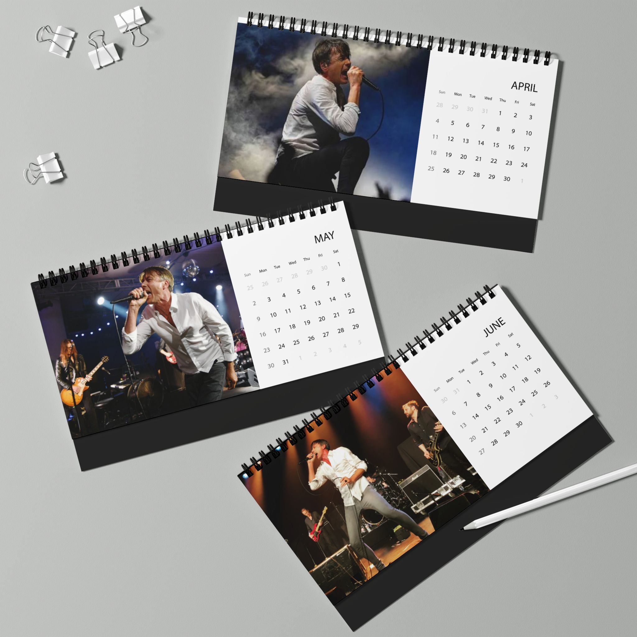 Suede Desk Calendar 2027 — Grid Desktop Calendar with Photo Panels