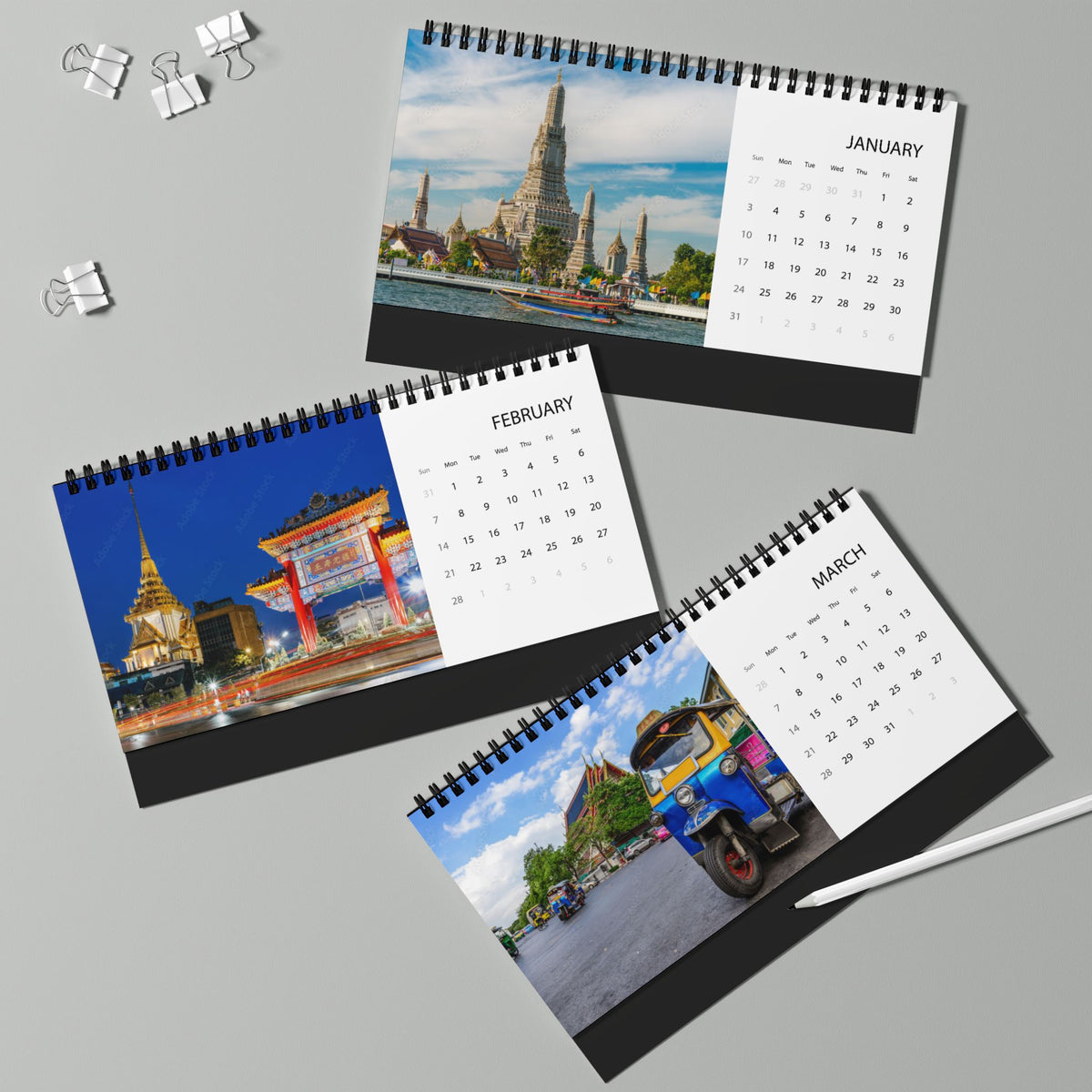 Bangkok Desktop Calendar 2027 — Grid Format Desk Planner