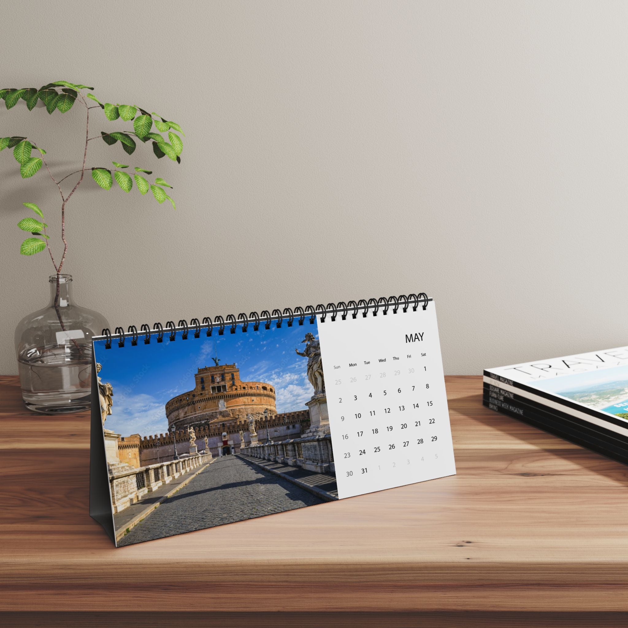 Rome Italy Desk Calendar 2027 — Desktop Grid Calendar with Colosseum & Italian Flag
