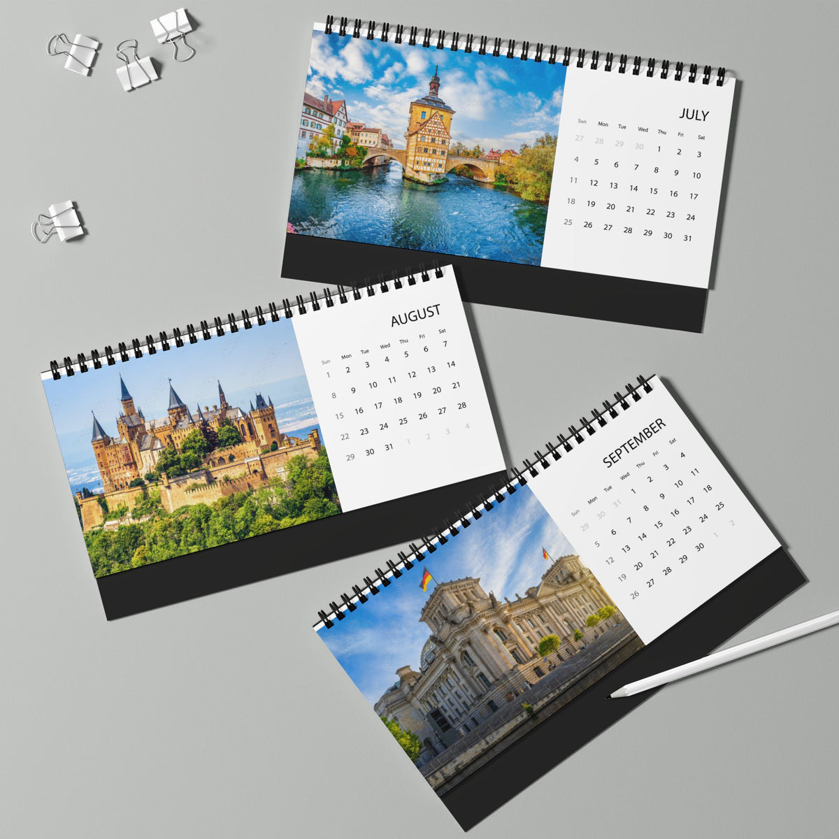 Germany Desktop Calendar 2027 — Scenic Landmark & Culture Desk Planner (Grid Layout)