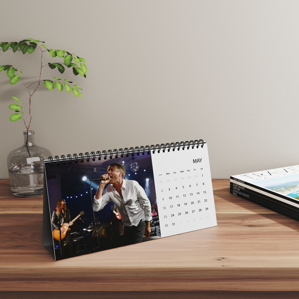 Suede Desk Calendar 2027 — Grid Desktop Calendar with Photo Panels