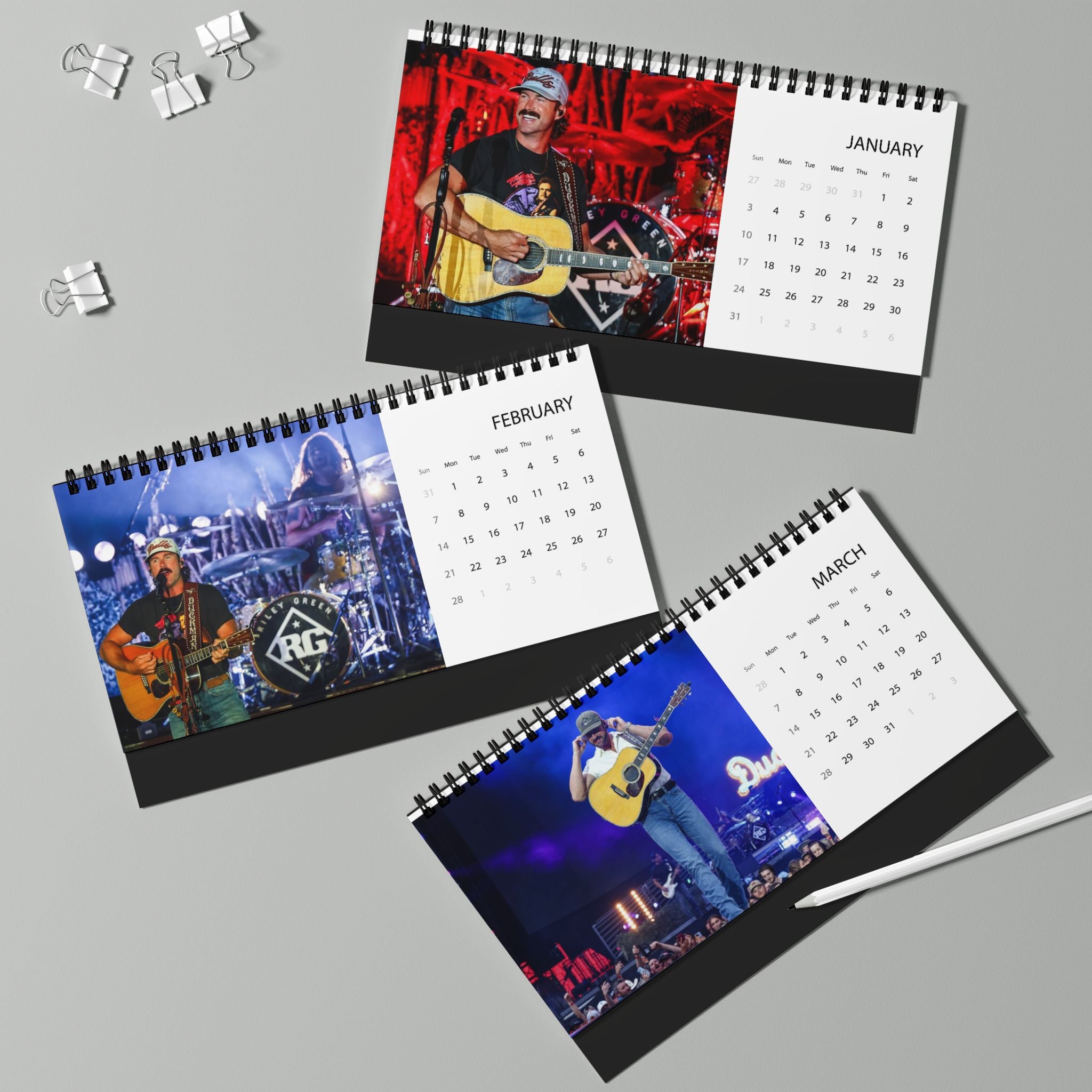 Riley Green 2027 Desk Calendar — Country Music Artist Desktop Calendar (Grid Layout)