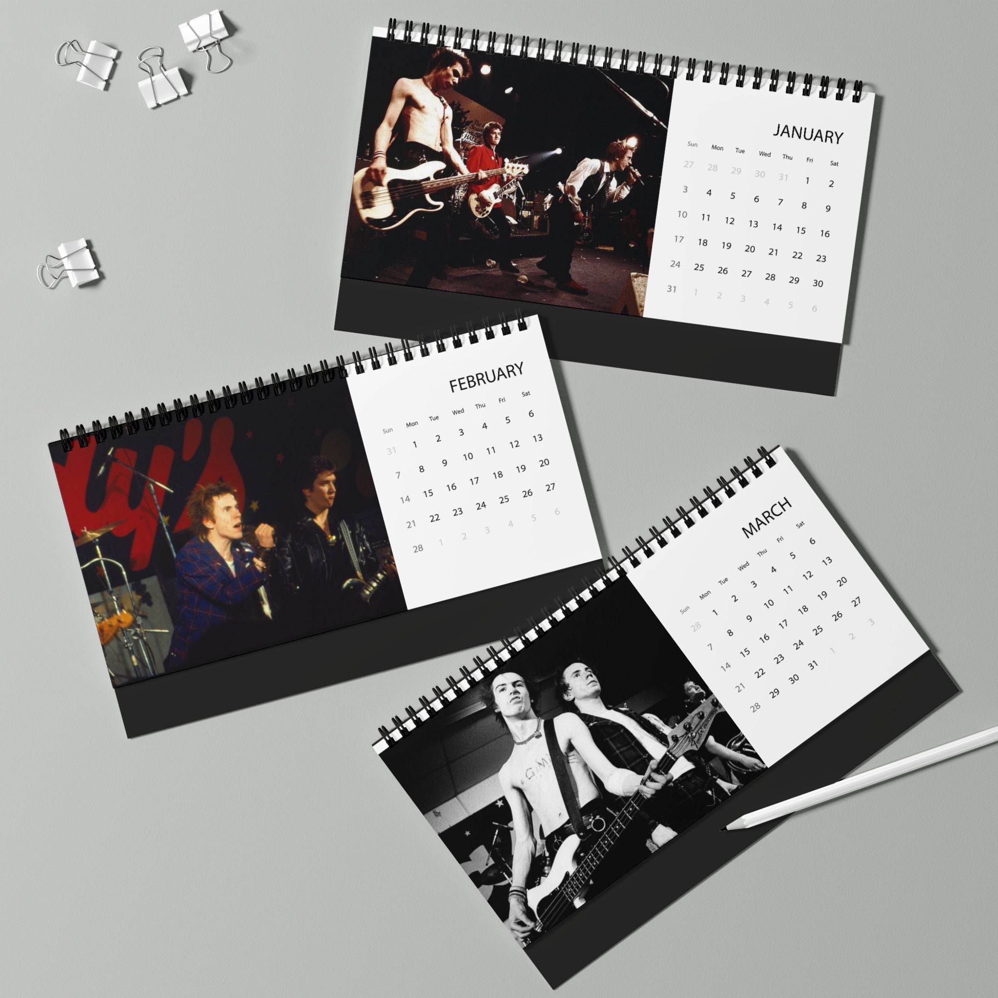 Pistols 2027 Desktop Calendar – Punk Band Photo Grid