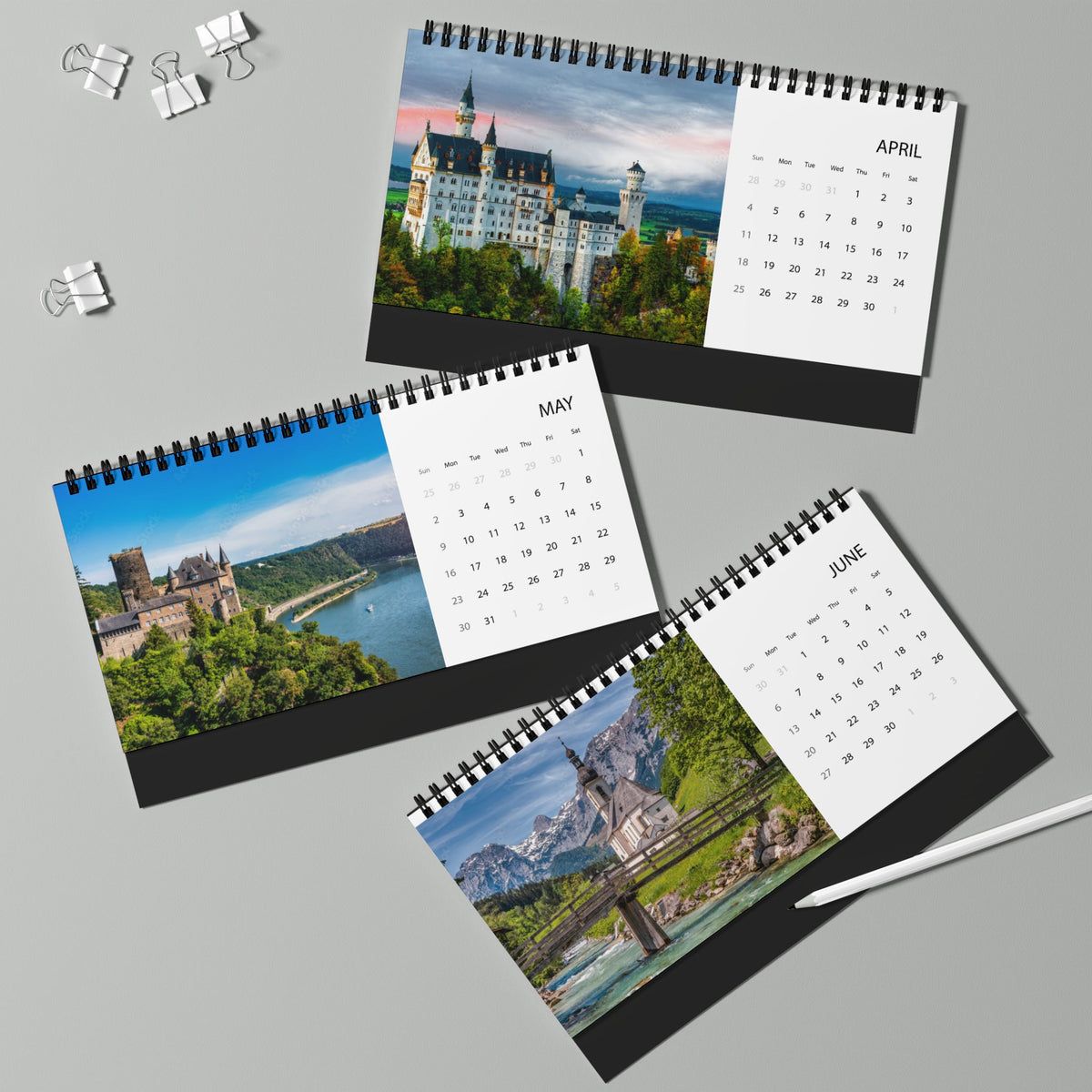 Germany Desktop Calendar 2027 — Scenic Landmark & Culture Desk Planner (Grid Layout)
