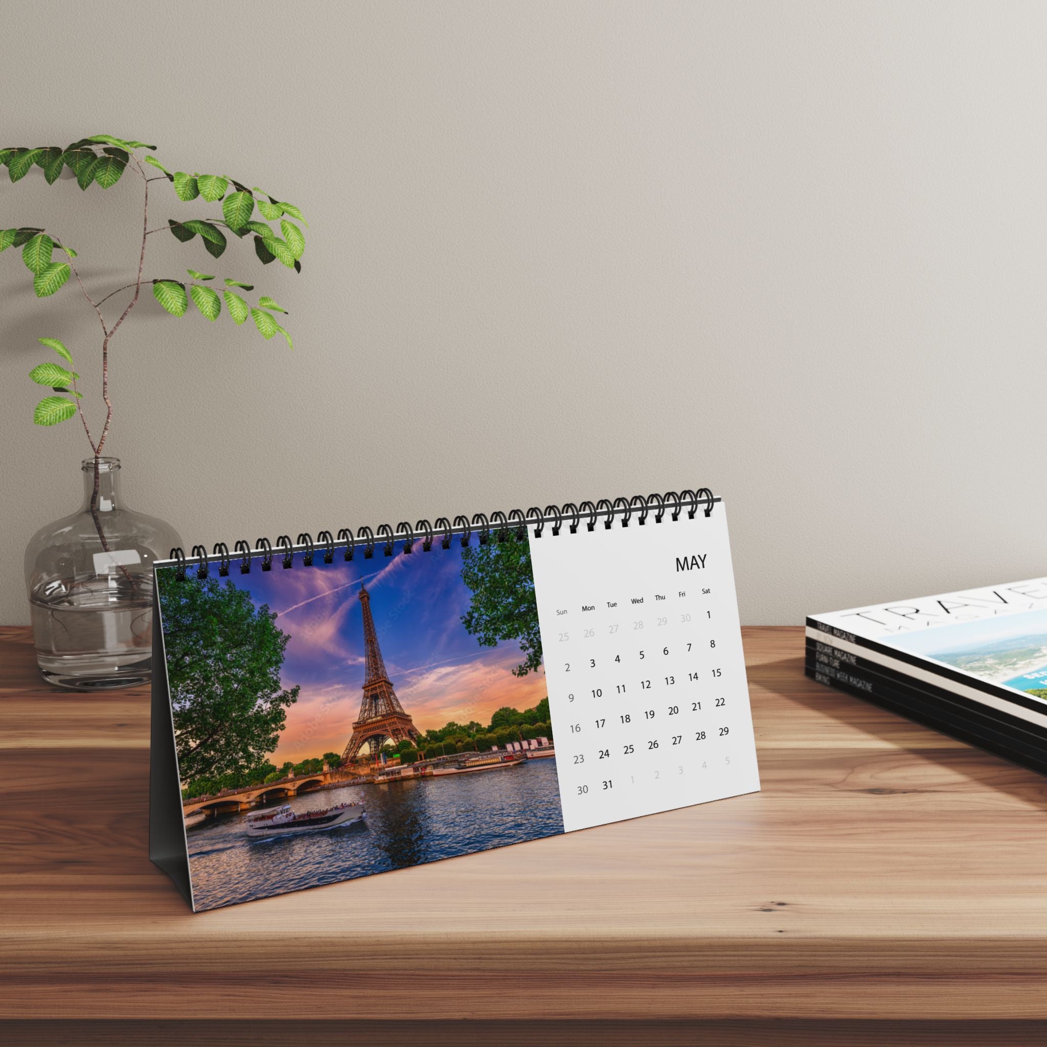 Paris 2027 Grid Desk Calendar with Eiffel Tower & Landmark Photos