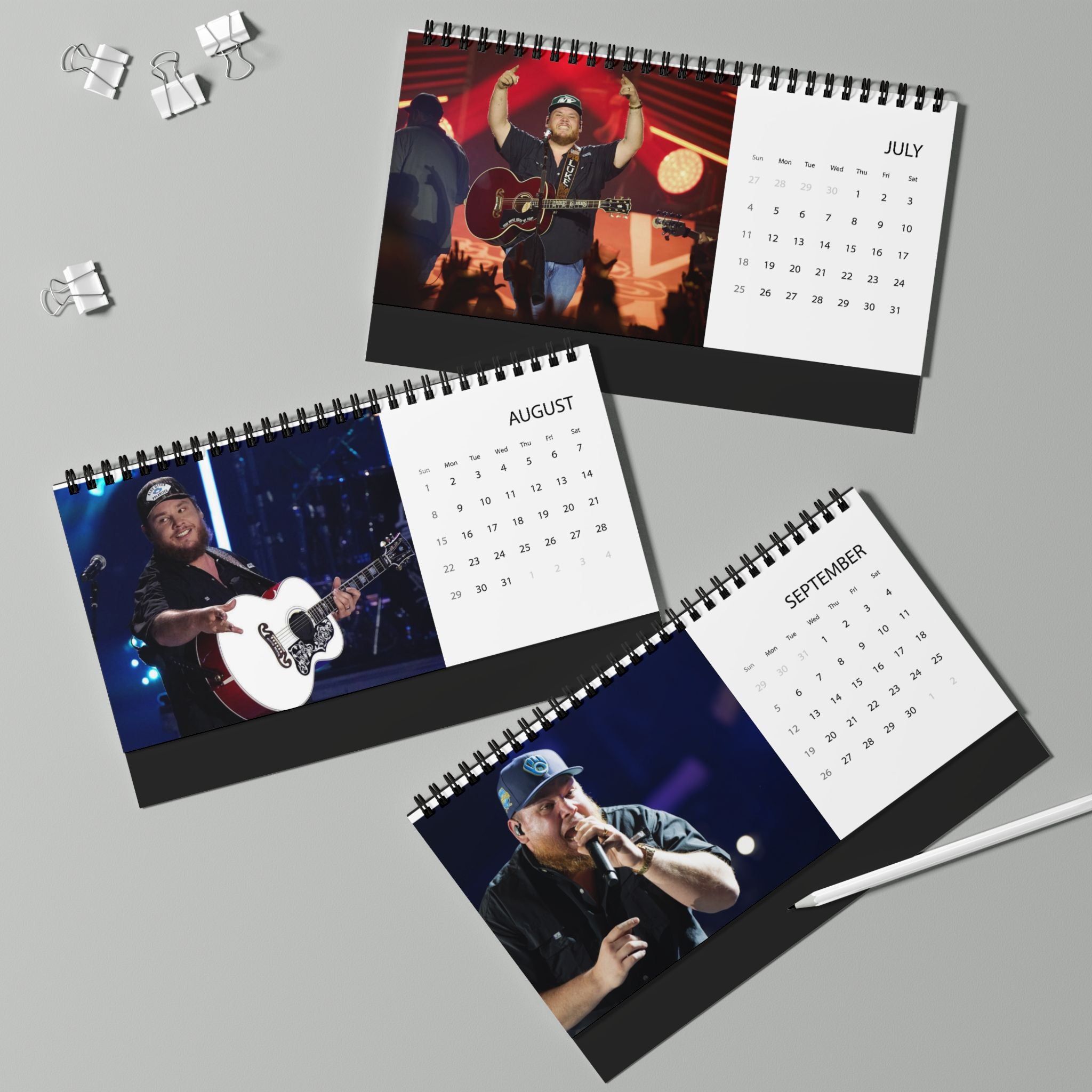 Luke Combs 2027 Desktop Calendar — Grid-Style Monthly Planner