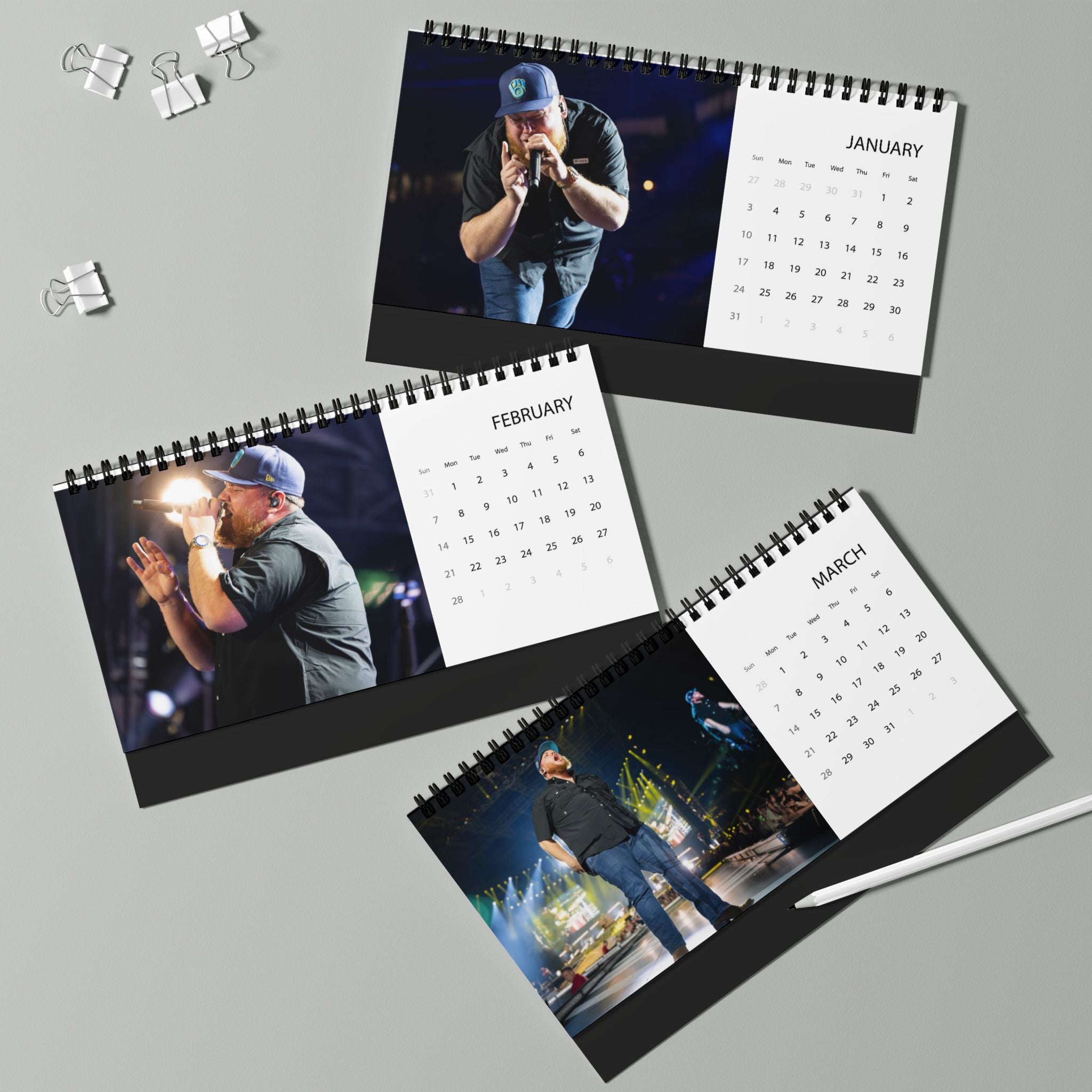 Luke Combs 2027 Desktop Calendar — Grid-Style Monthly Planner