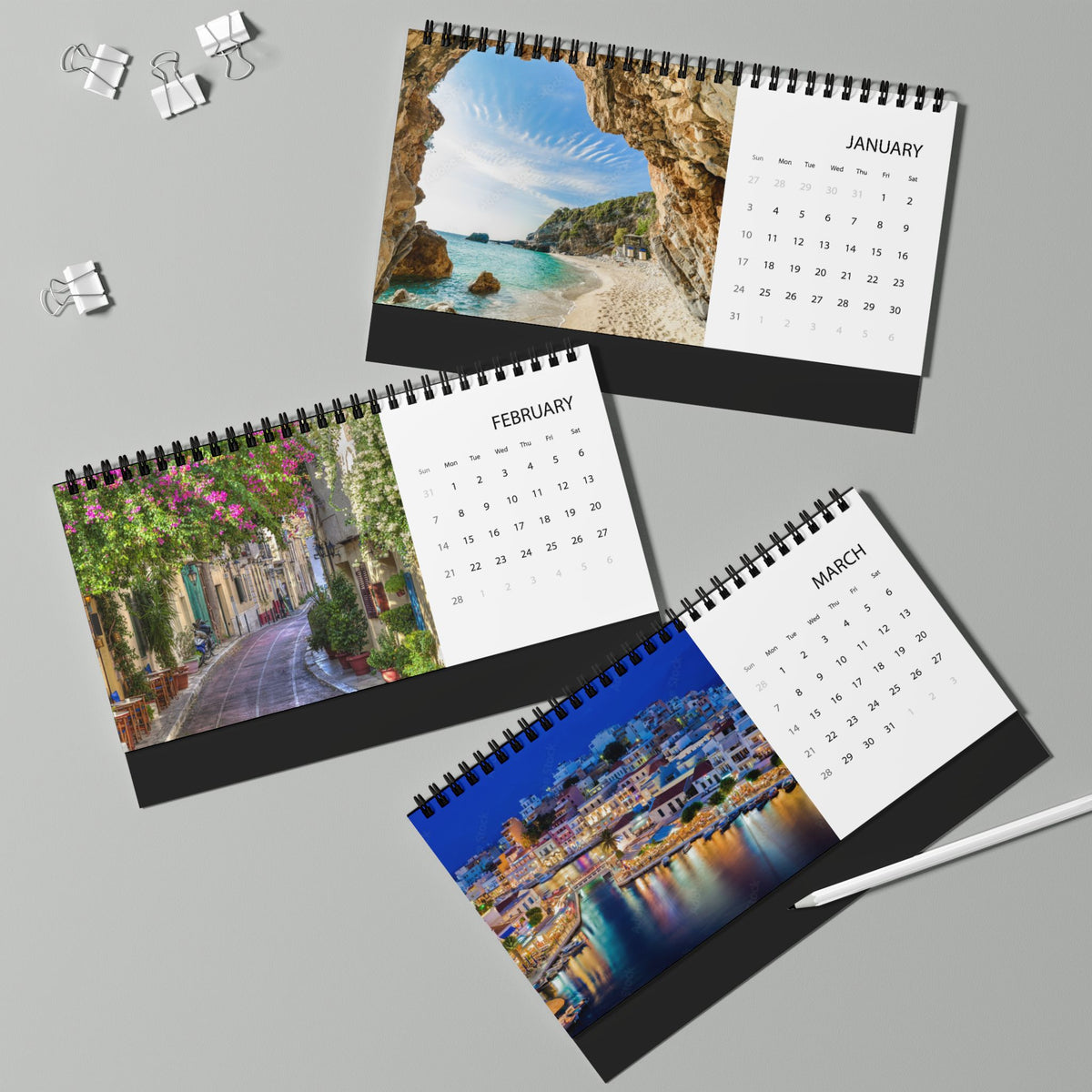 Greece Desktop Calendar 2027 – Scenic Greek Landmarks Grid Planner