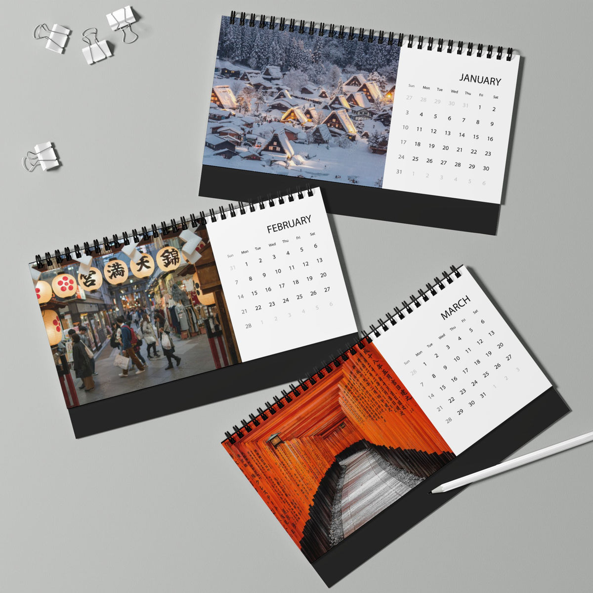 Japan Desktop Calendar 2027 — Scenic Japan Grid Planner (Desk Calendar)