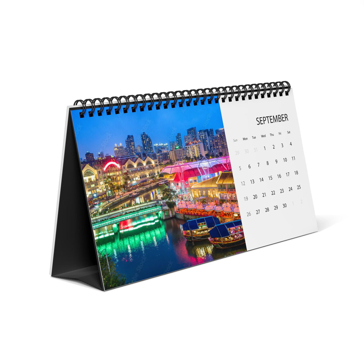 Singapore Desktop Calendar 2027 — Scenic Grid Desk Calendar with City Photos