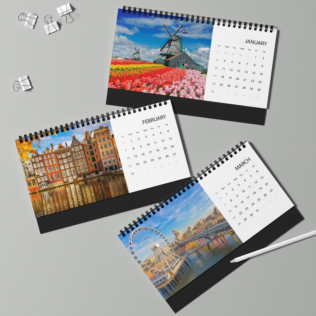 2027 Holland Desktop Calendar — Scenic Netherlands Grid Planner (Desk Calendar)