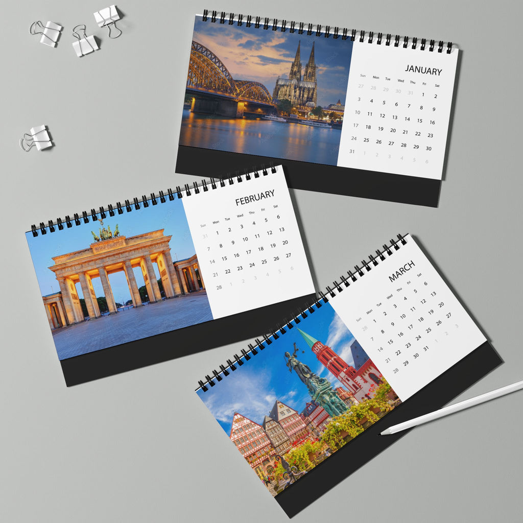 Germany Desktop Calendar 2027 — Scenic Landmark & Culture Desk Planner (Grid Layout)