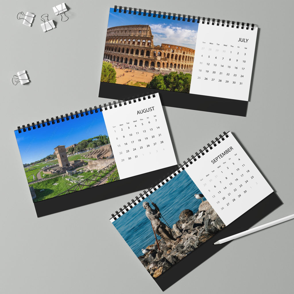 Rome Italy Desk Calendar 2027 — Desktop Grid Calendar with Colosseum & Italian Flag