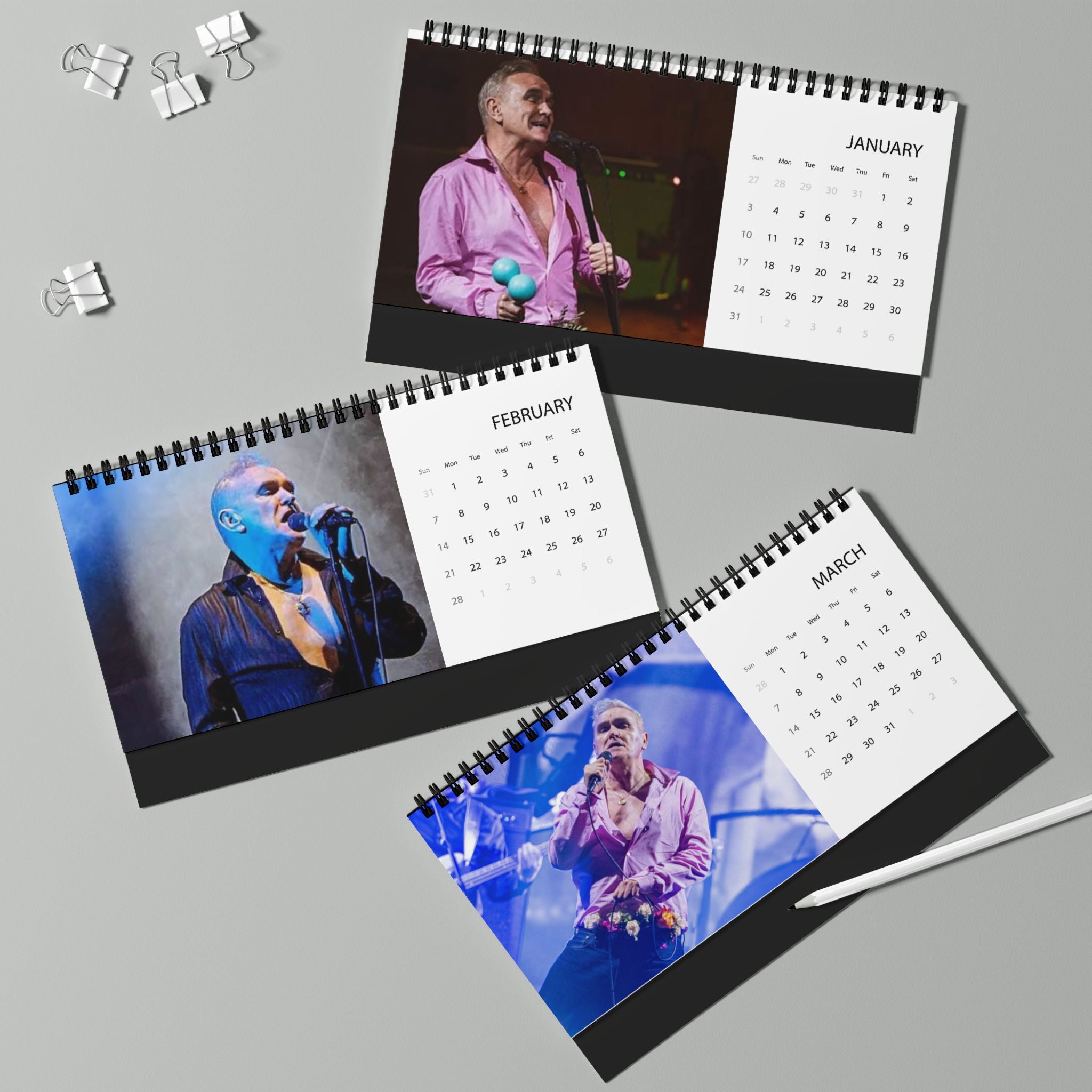 Morrissey 2027 Desktop Calendar — Grid Planner with Band Photos