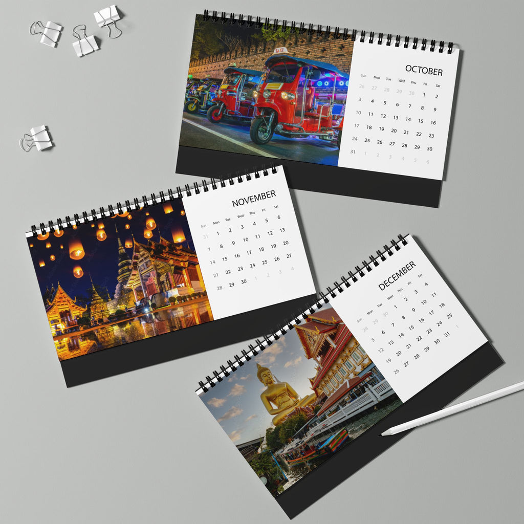 Thailand Desktop Calendar 2027 – Scenic Temple Grid Planner