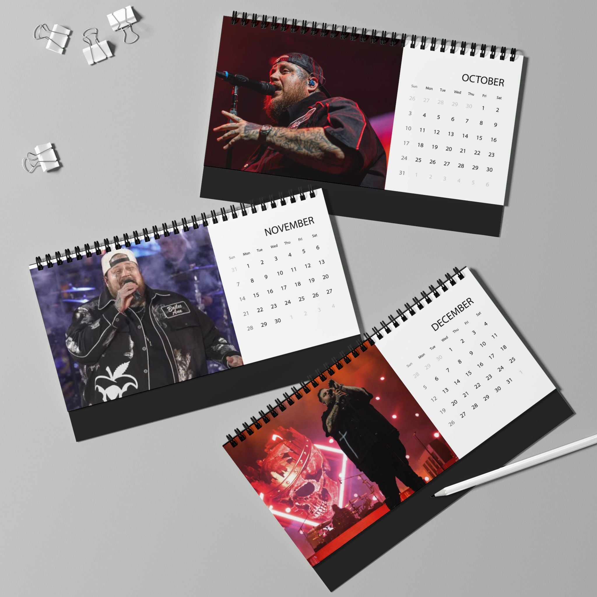 Jelly Roll 2027 Desktop Calendar — Concert Photo Grid Calendar (Monthly View)