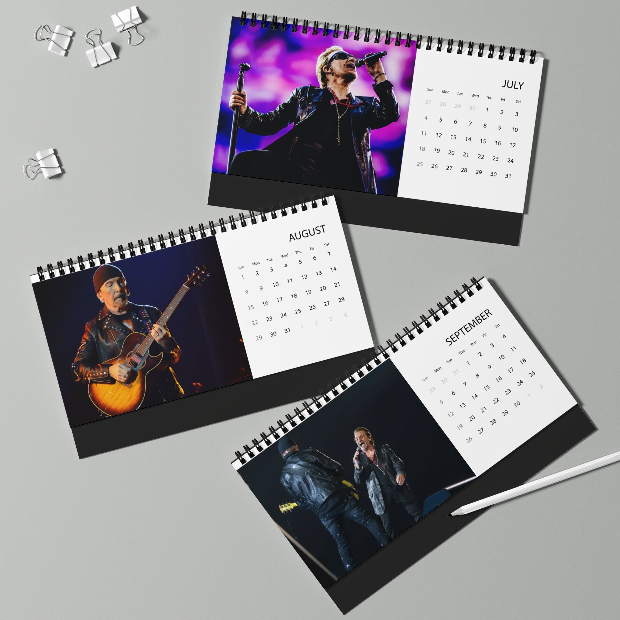 U2 2027 Desktop Calendar — Spiral-Bound Concert Photo Grid Calendar
