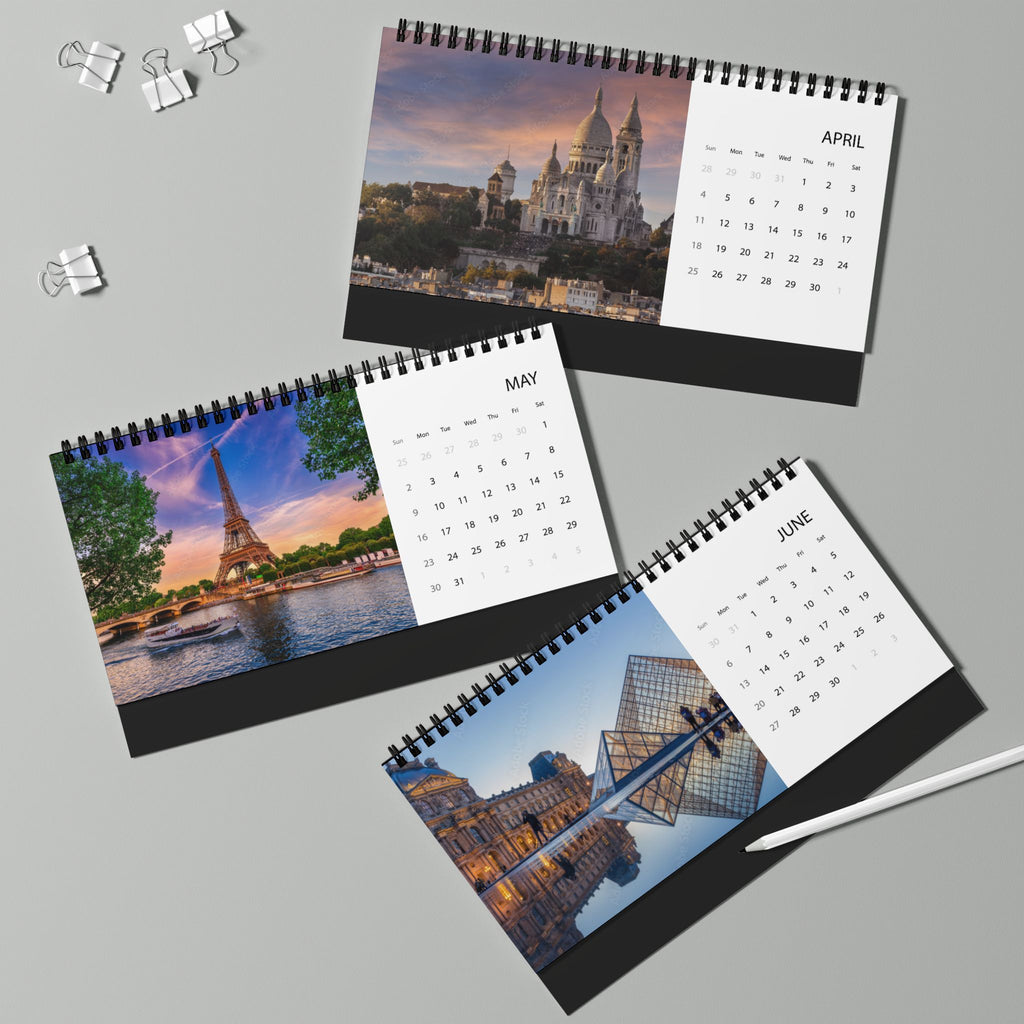 Paris 2027 Grid Desk Calendar with Eiffel Tower & Landmark Photos