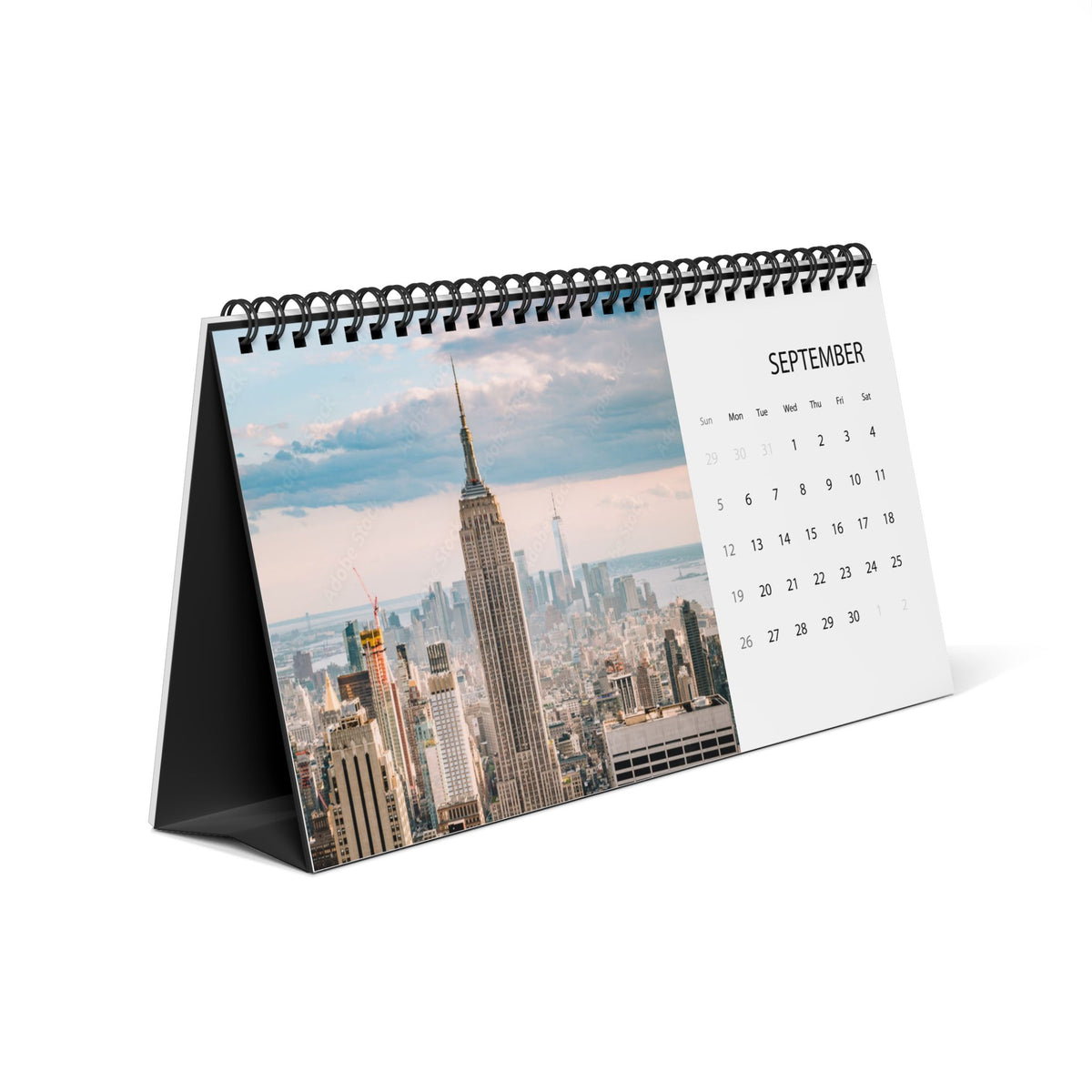 New York Desktop Calendar 2027 — Grid Layout Travel Desk Calendar