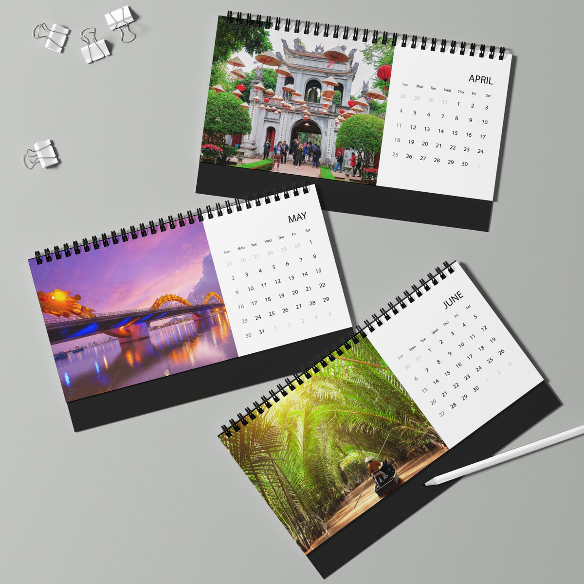 Vietnam Desktop Calendar 2027 — Scenic Vietnam Photo Grid Desk Calendar