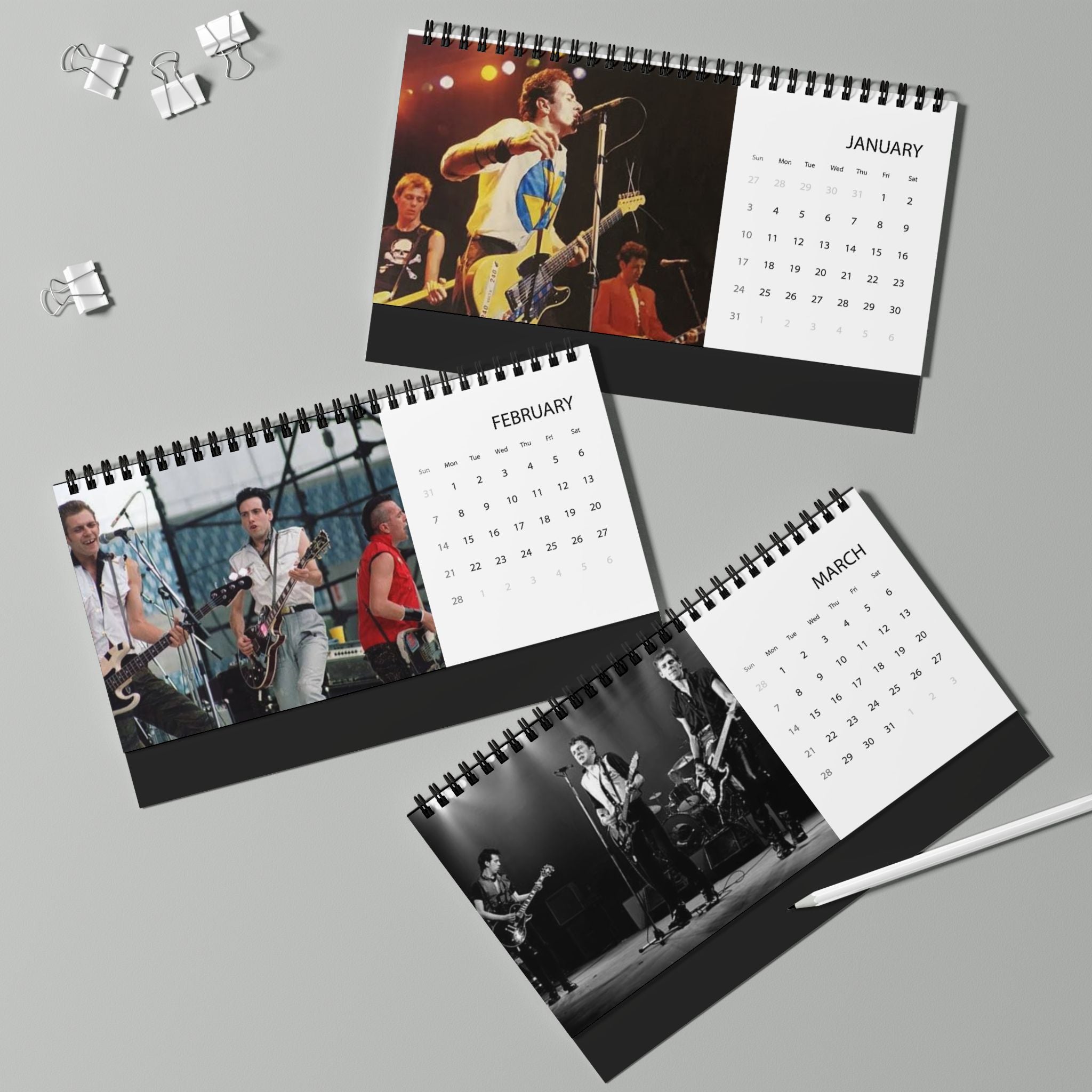The Clash 2027 Desktop Calendar — Vintage Punk Band Grid Calendar