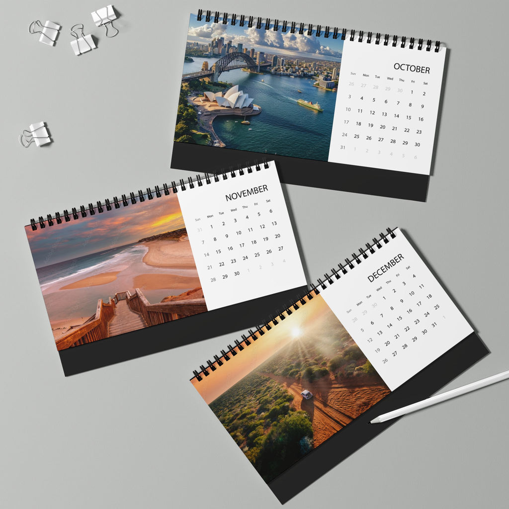 Australia Desktop Calendar 2027 — Scenic Australia Grid-Style Desk Calendar