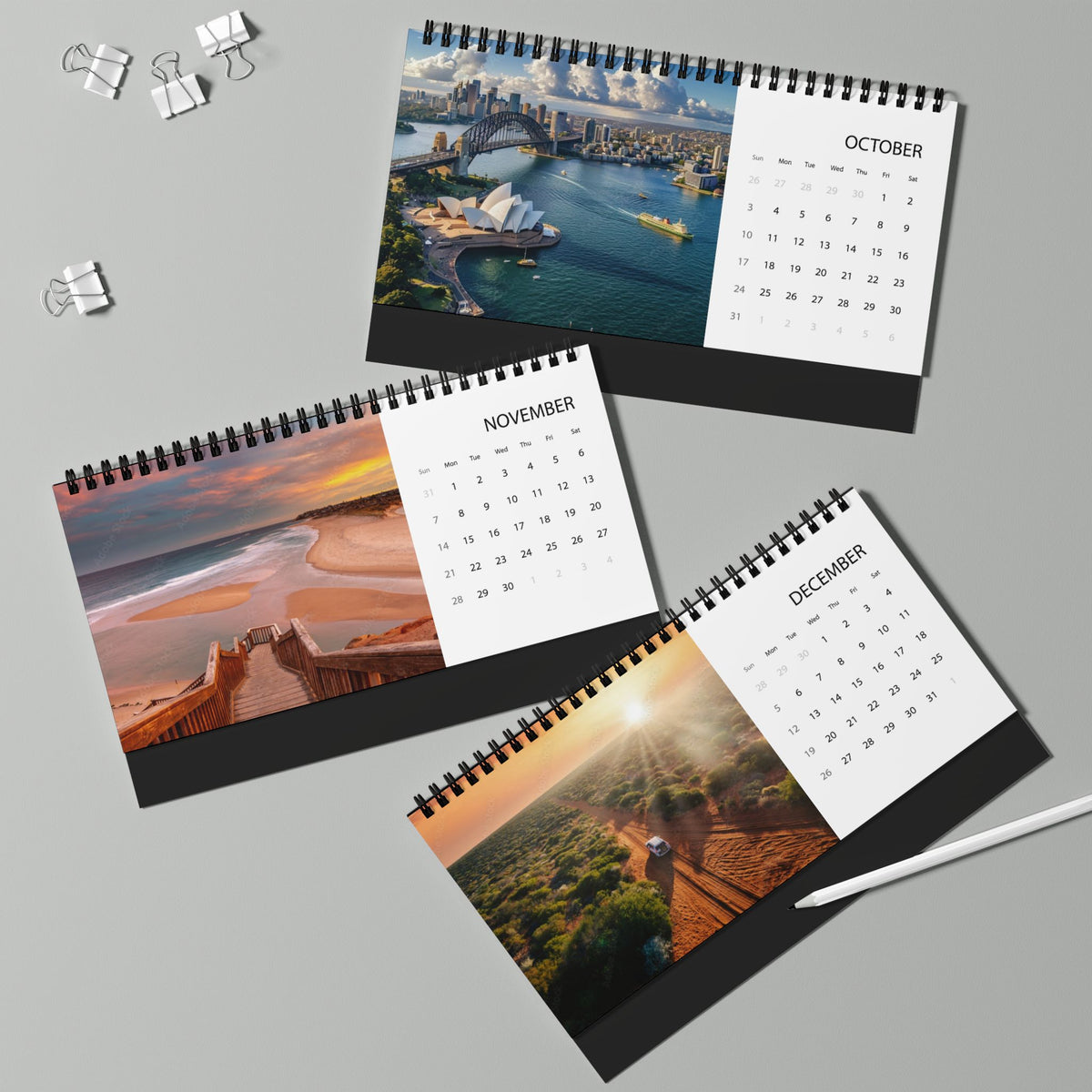 Australia Desktop Calendar 2027 — Scenic Australia Grid-Style Desk Calendar