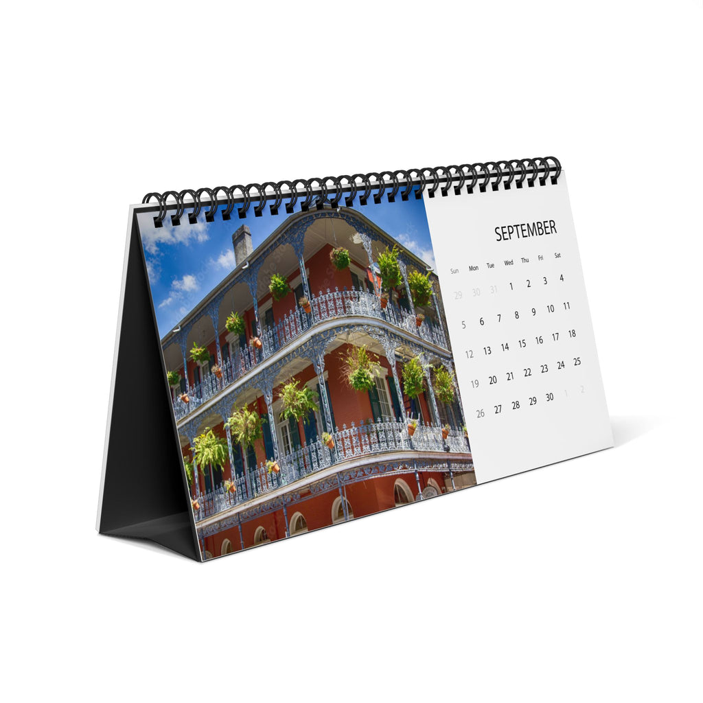 USA 2027 Desktop Calendar Scenic Grid Calendar (Patriotic Flag & Landmarks)