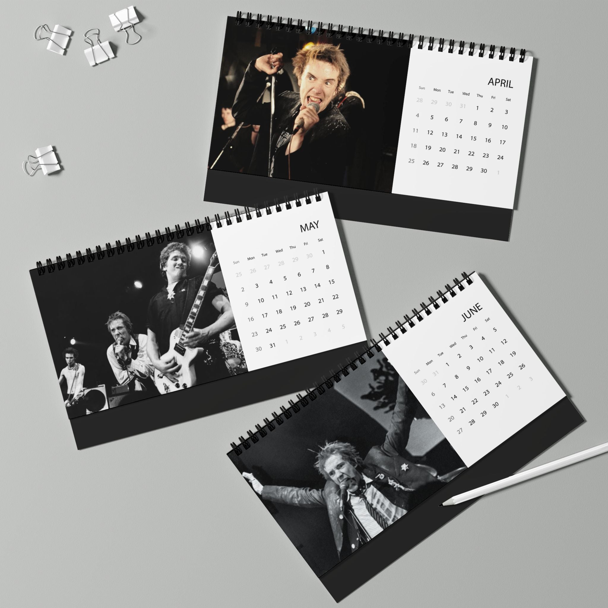Pistols 2027 Desktop Calendar – Punk Band Photo Grid