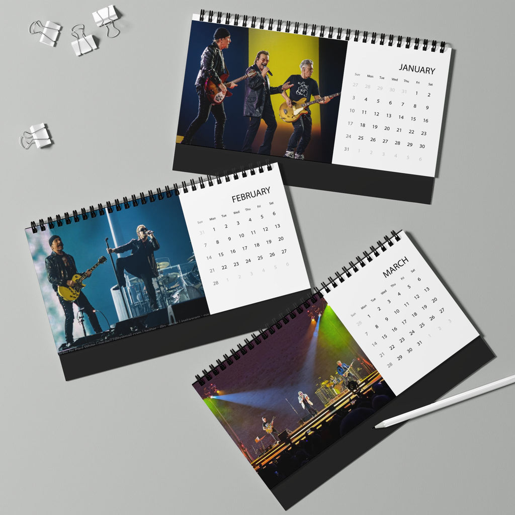 U2 2027 Desktop Calendar — Spiral-Bound Concert Photo Grid Calendar