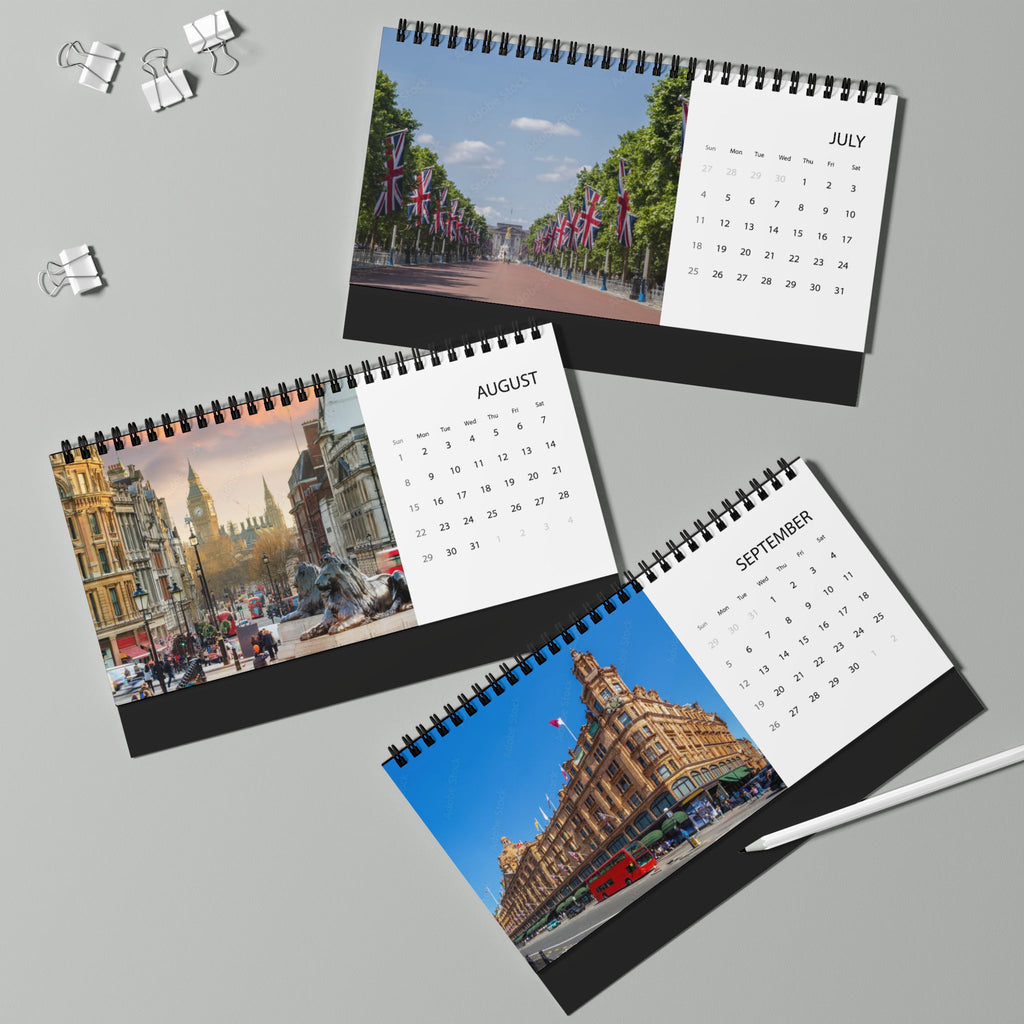London Desk Calendar 2027 — Desktop Grid Calendar with Iconic City Photos