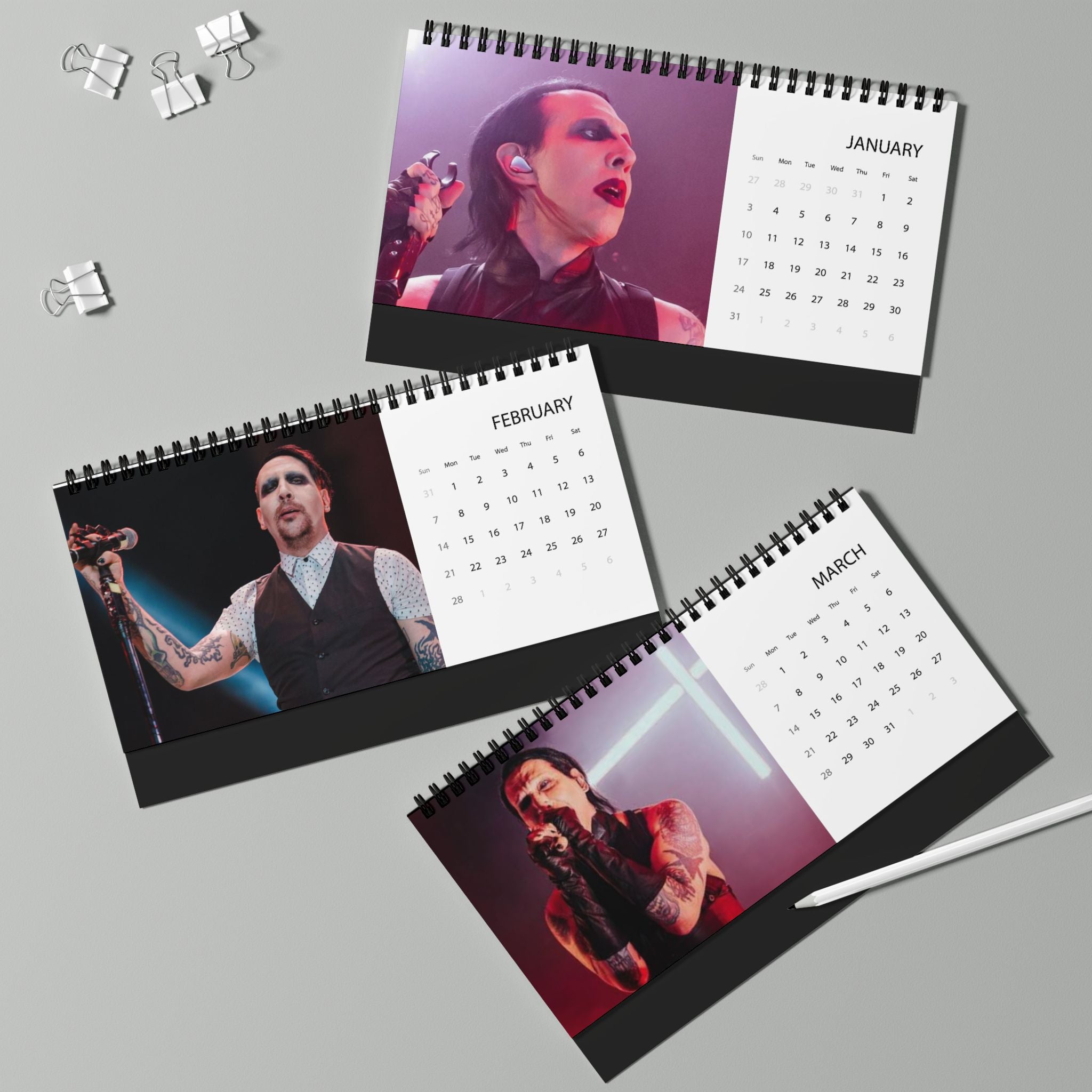 Marilyn Manson 2027 Music Artist Desk Calendar with Monthly Grid