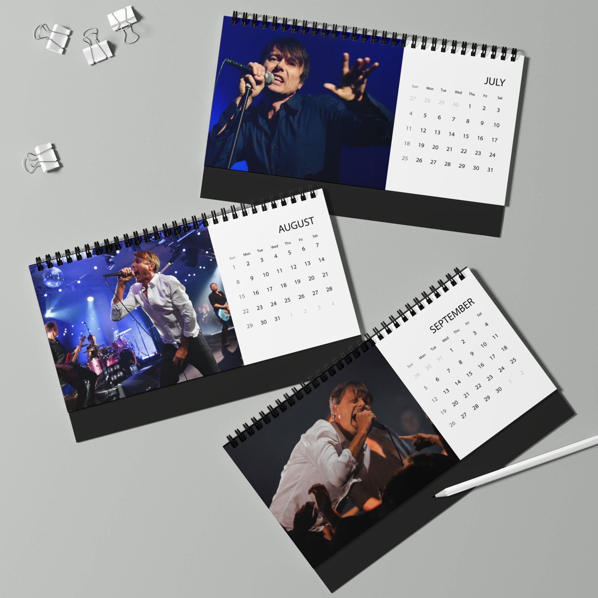 Suede Desk Calendar 2027 — Grid Desktop Calendar with Photo Panels