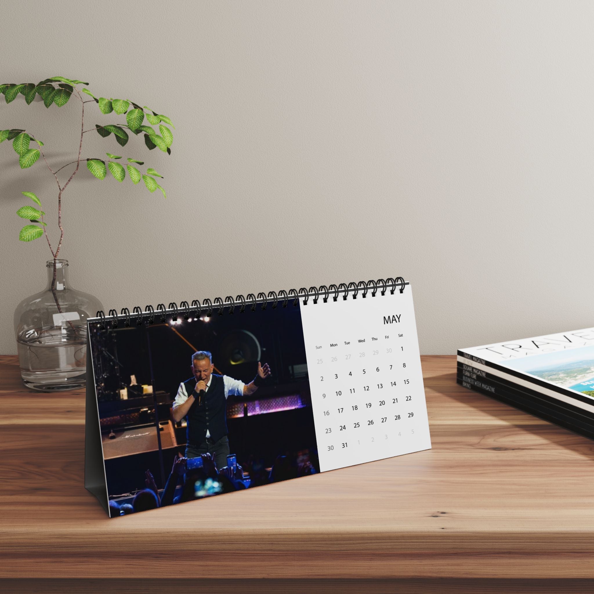 Bruce Springsteen Desktop Calendar — 2027 Grid Desk Calendar with Musician Photo Layout