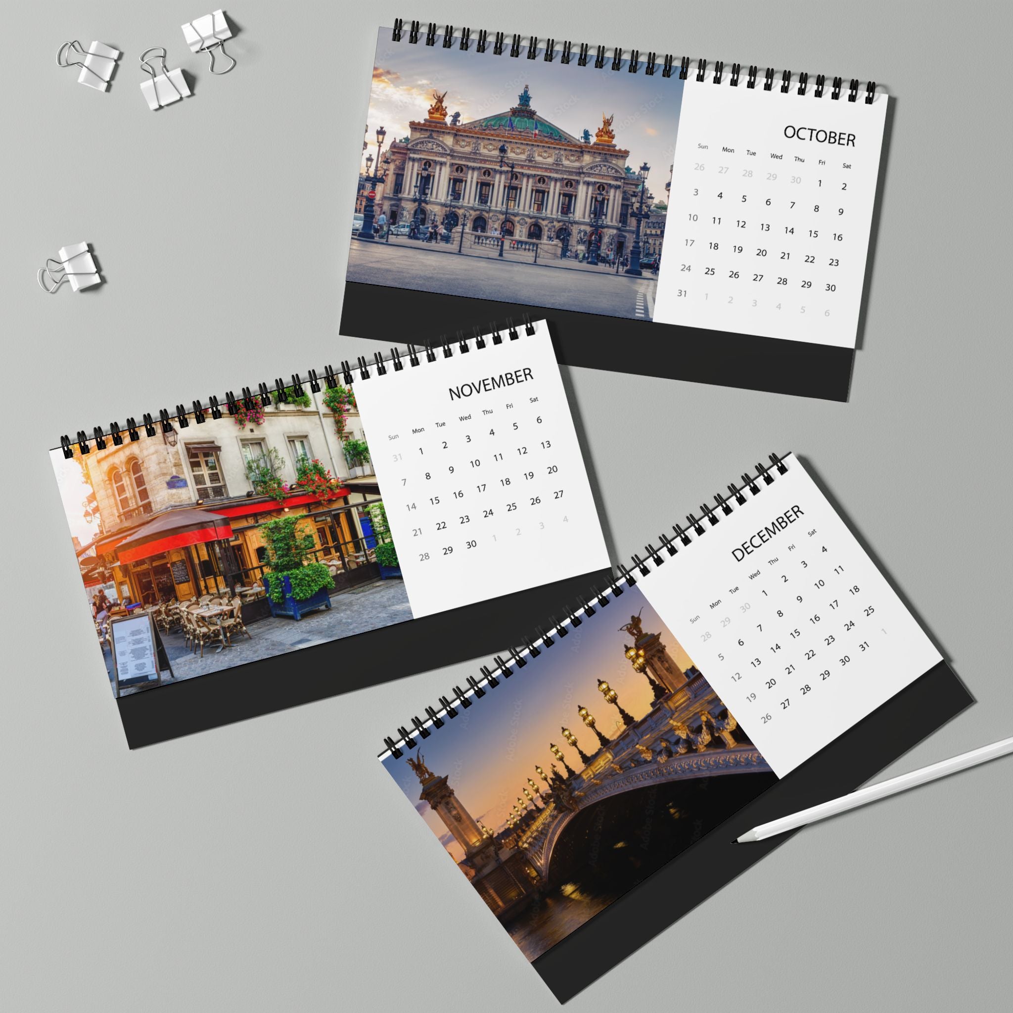 Paris 2027 Grid Desk Calendar with Eiffel Tower & Landmark Photos