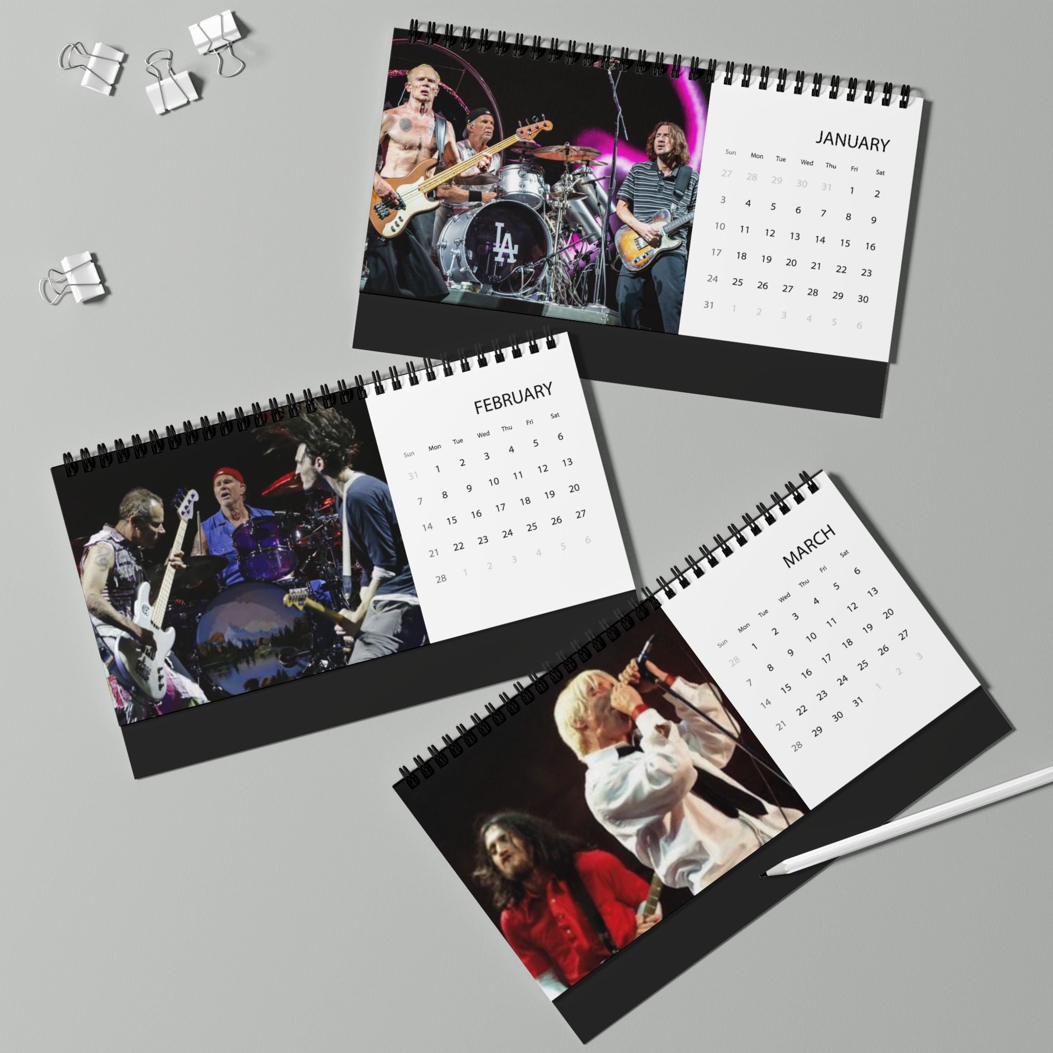 Red Hot Chili Peppers 2027 Desk Calendar — Grid Desktop Calendar with Band Photos