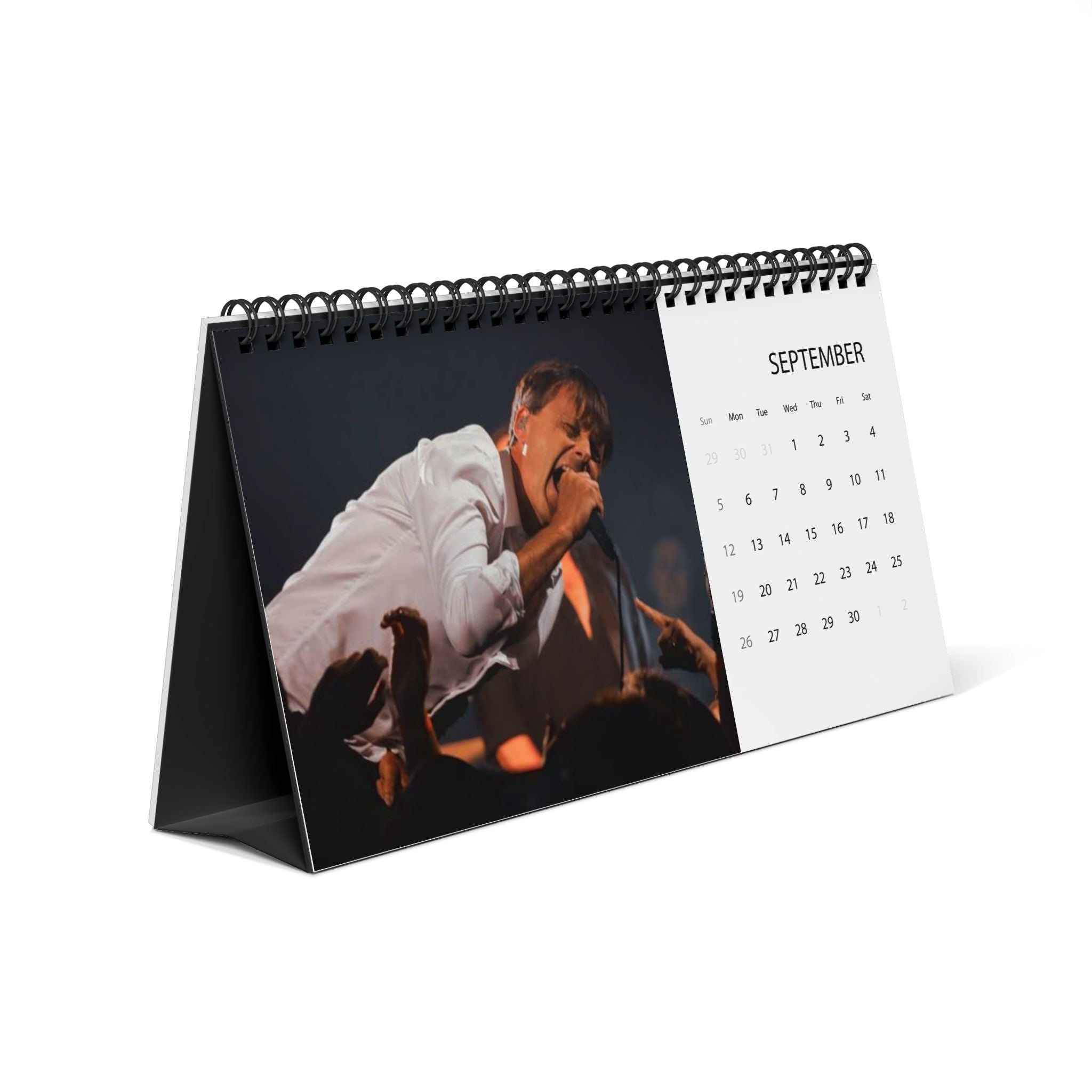 Suede Desk Calendar 2027 — Grid Desktop Calendar with Photo Panels