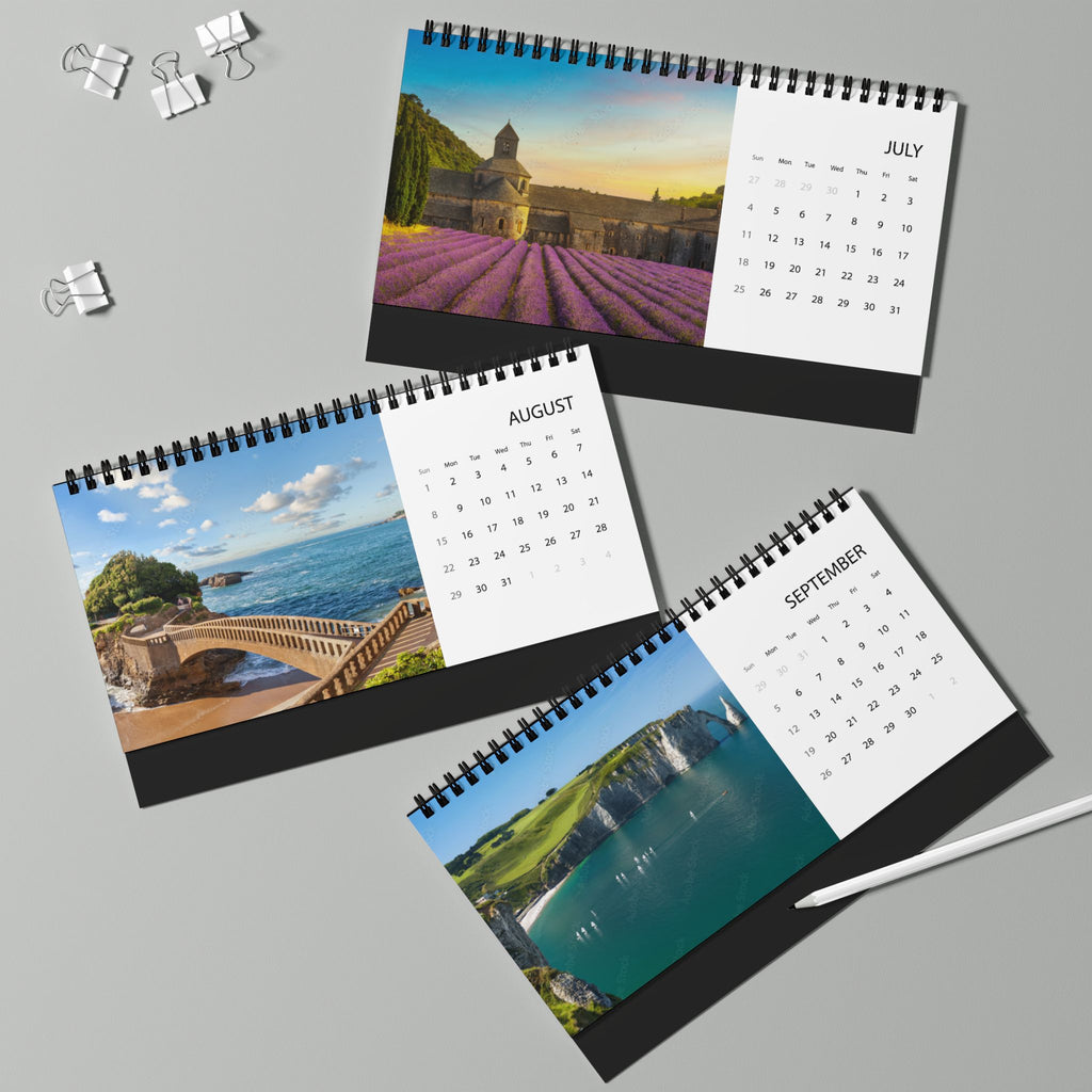 France Desktop Calendar 2027 — Scenic Monthly Grid Desk Calendar
