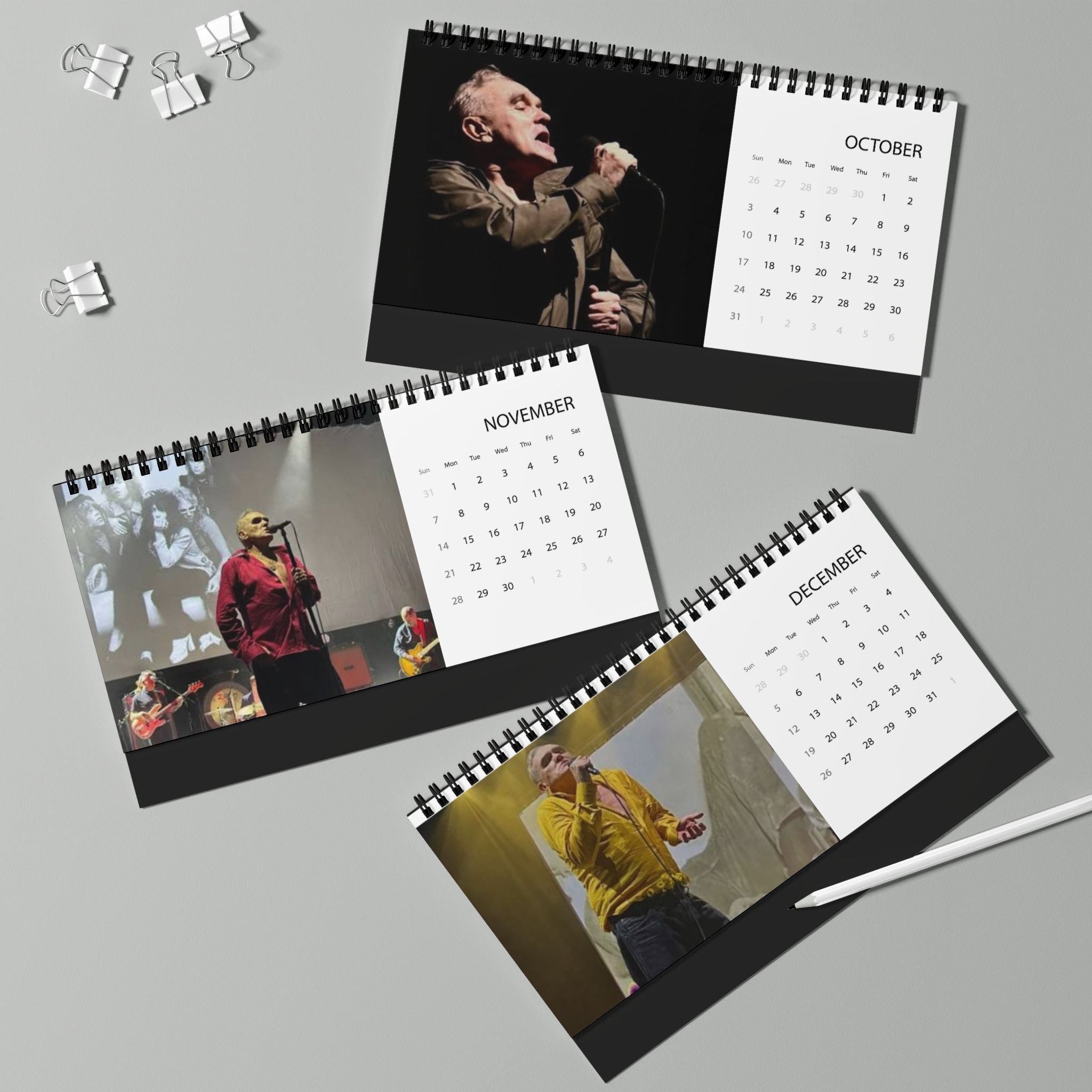 Morrissey 2027 Desktop Calendar — Grid Planner with Band Photos